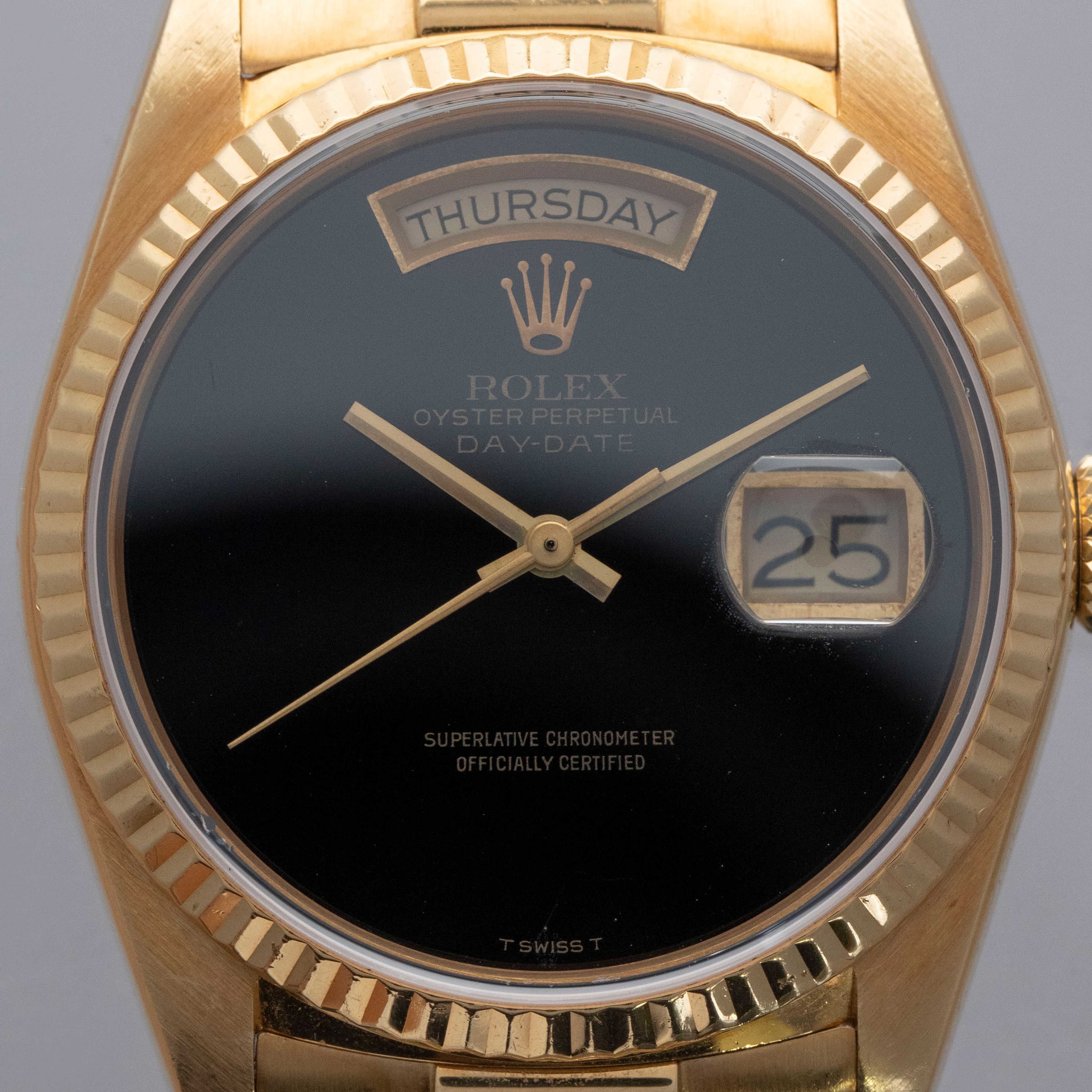 Rolex Day-Date 18038 Onyx Dial 18k YG | Auctions | Loupe This