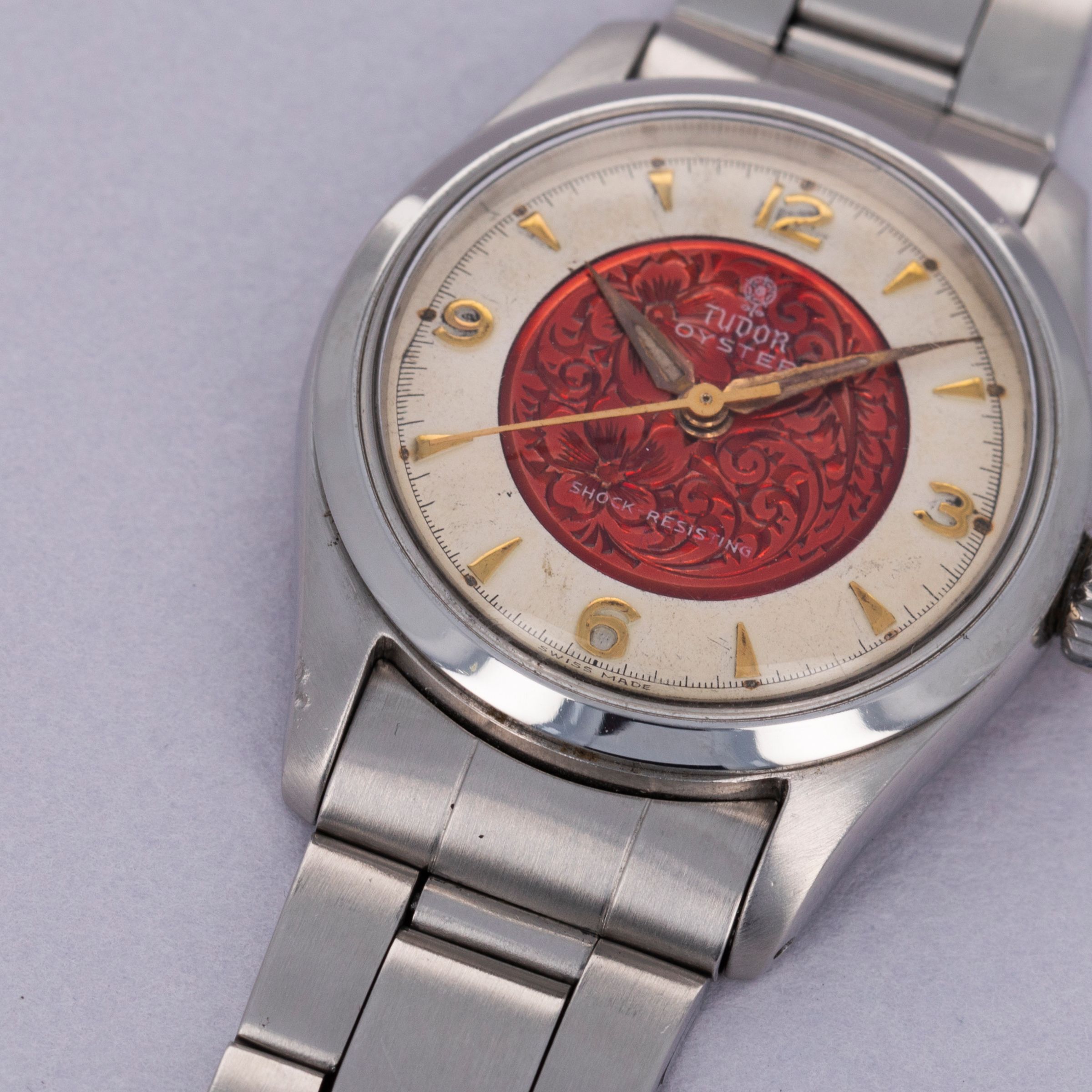 Tudor Oyster Manual-Wind 7803 Red Enamel Floral Motif | Auctions
