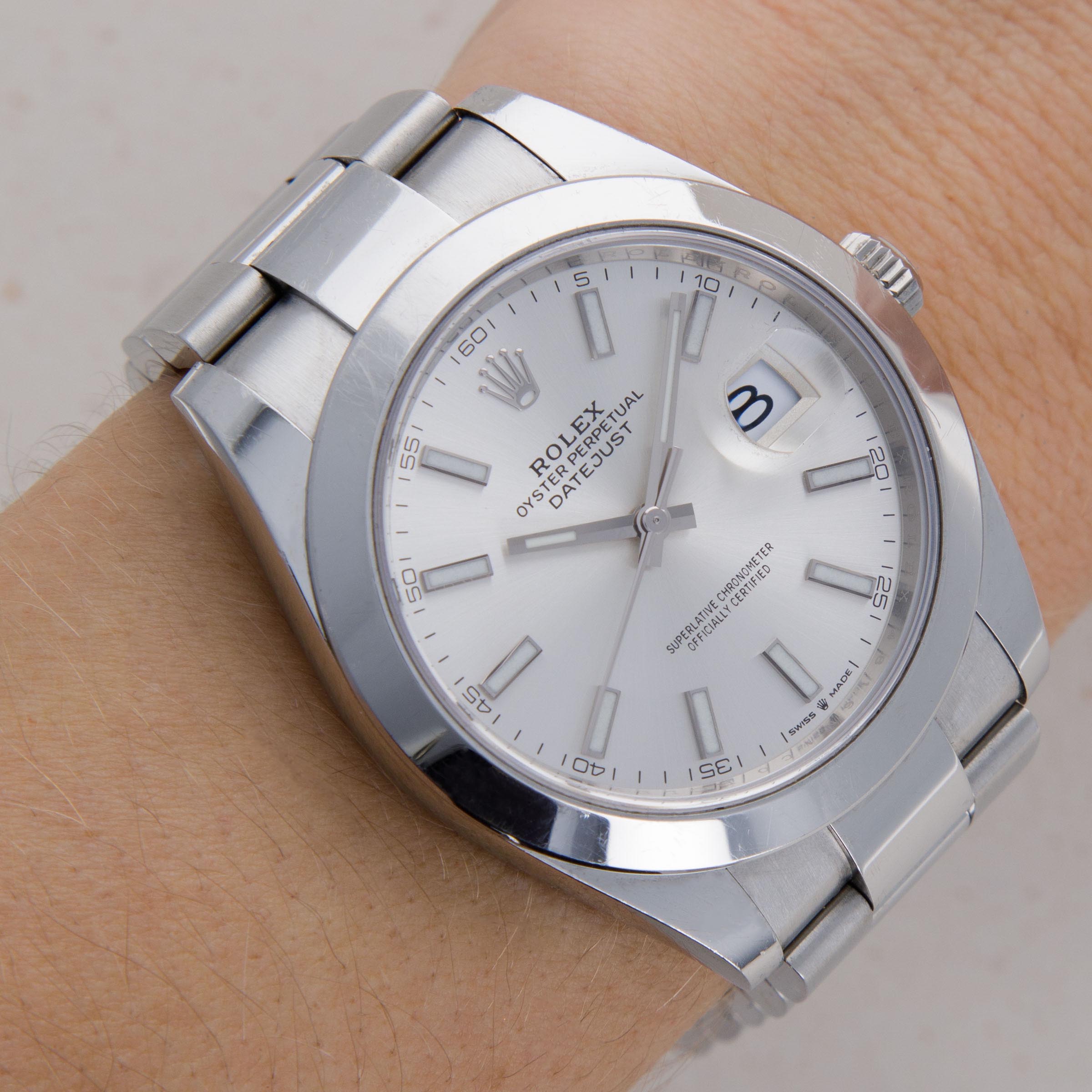 Rolex Datejust 126300 Smooth Bezel White Dial Box and Papers