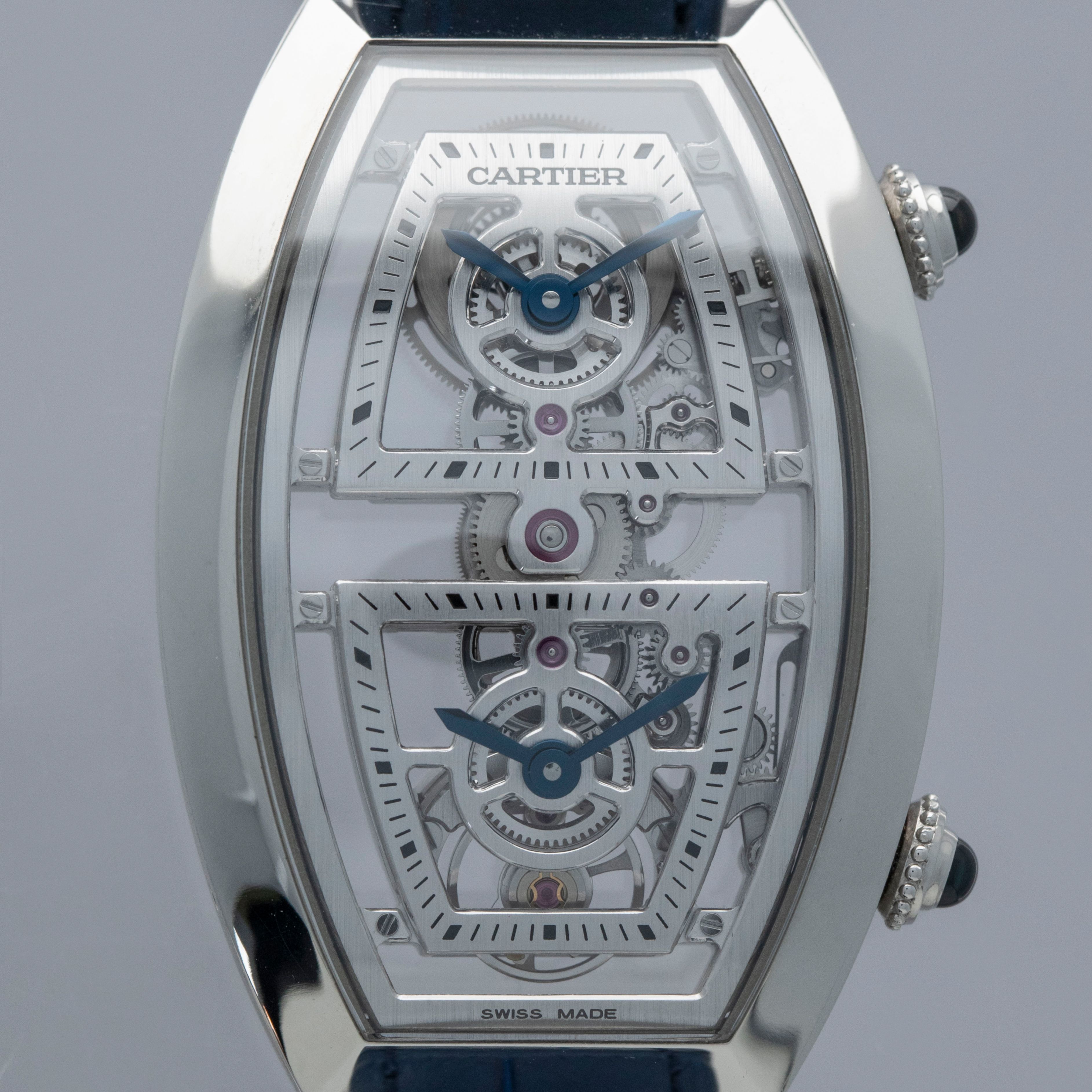 Cartier Prive Tonneau Skeleton XL Dual Time WHTN0006 Platinum
