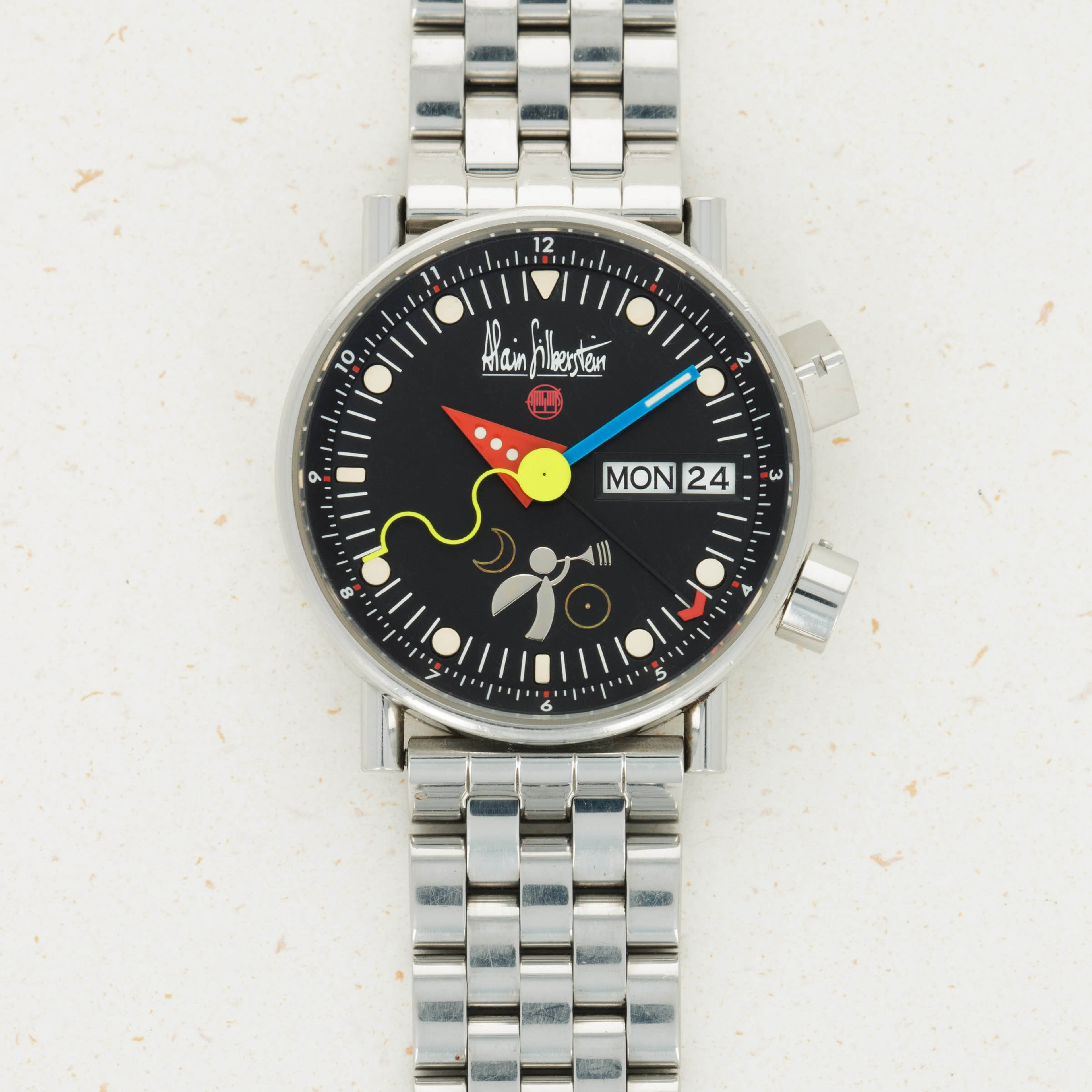 Réveil Analogique Quartz Style Memphis – Bleu Et Or