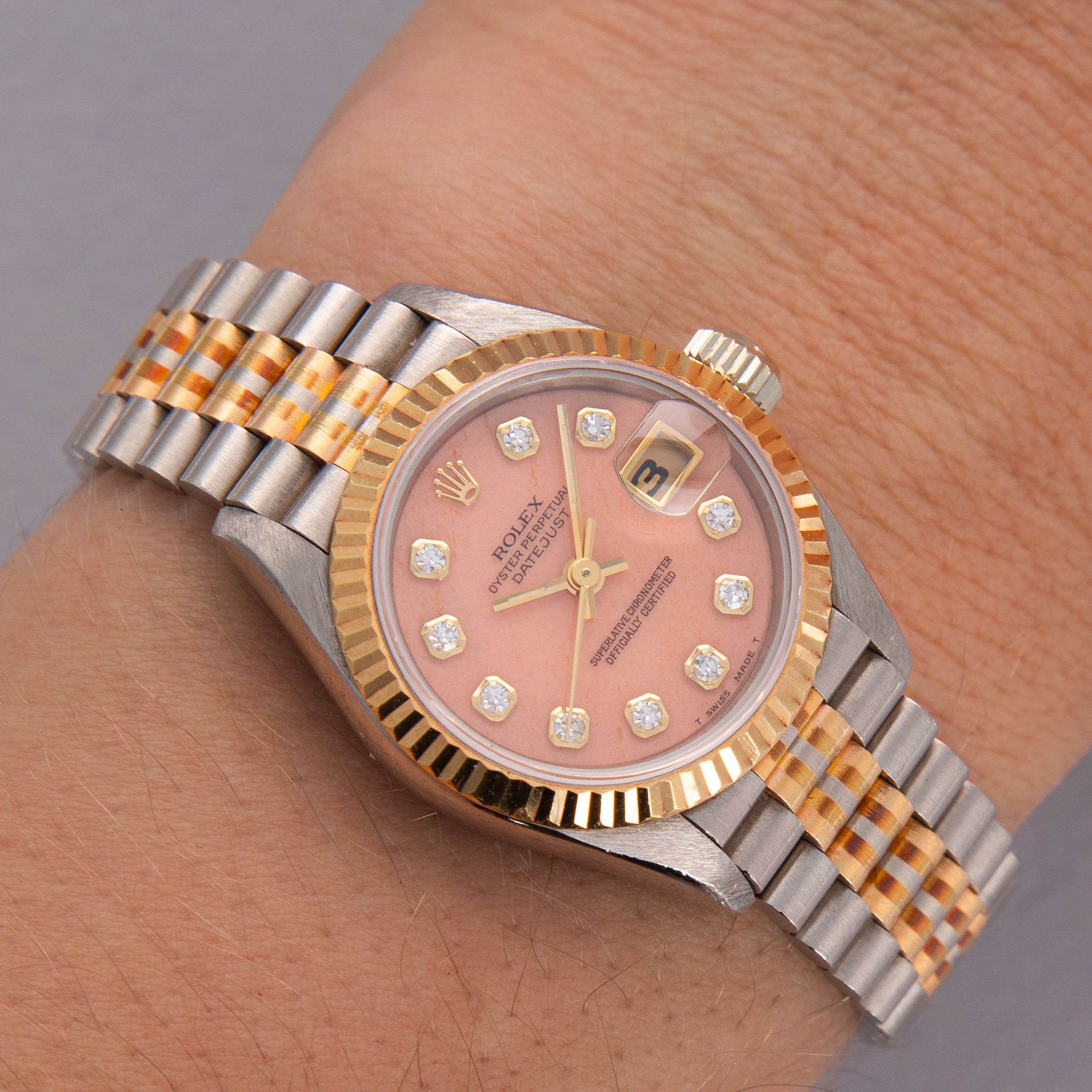Rolex Ladies Datejust Tridor 69179B Coral Diamond Dial Box and