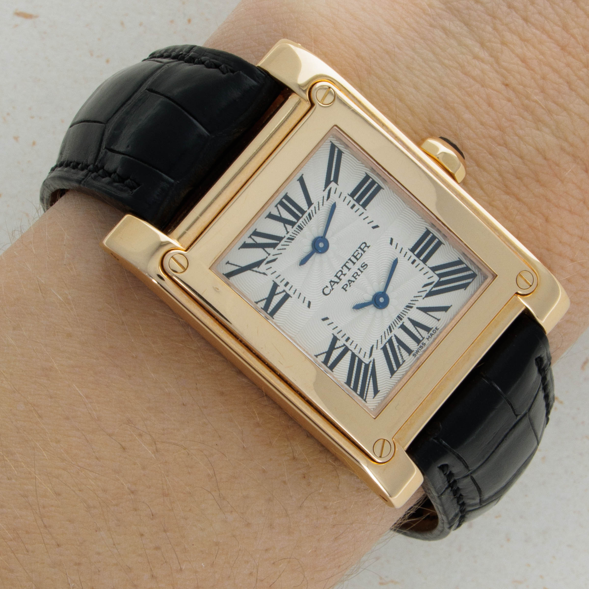 Cartier CPCP Tank A Vis Dual Time W1537651 18k RG Auctions