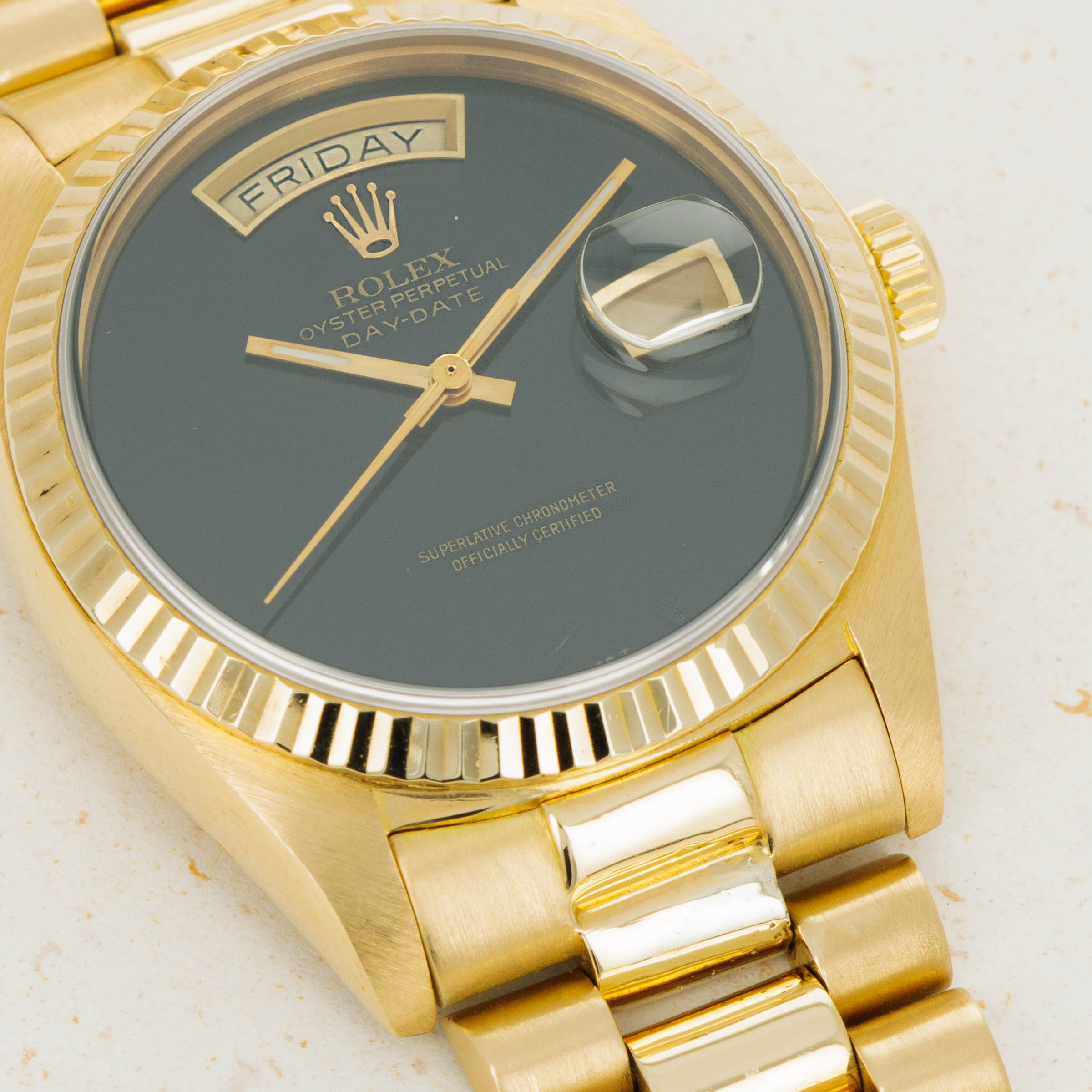 Rolex Day-Date 18078 Onyx Dial Yellow Gold | Auctions | Loupe This