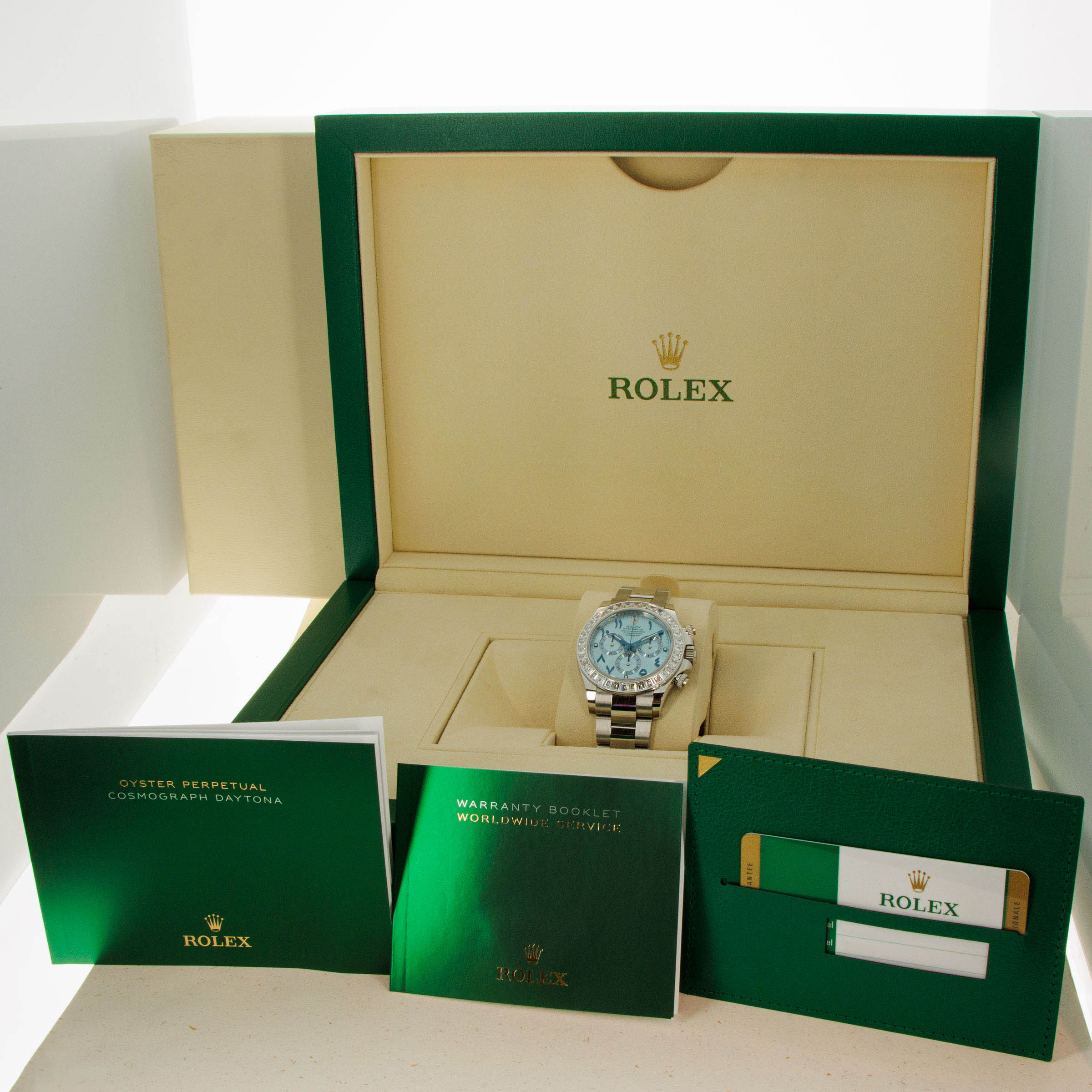 Rolex Daytona 116576TBR Platinum Baguette Diamond Bezel Arabic Ice