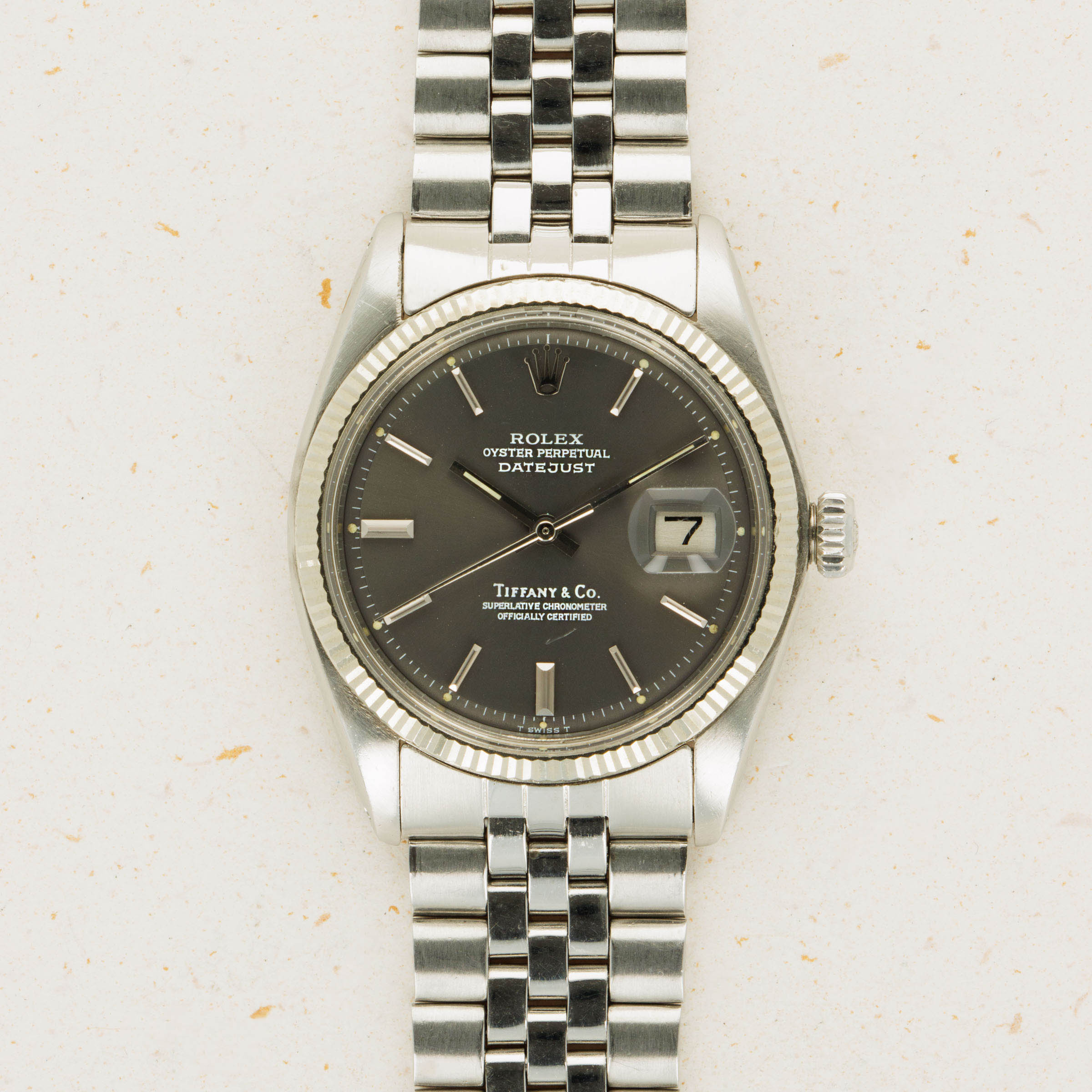 Rolex Datejust 1601 Slate Grey Dial Retailed by Tiffany Co