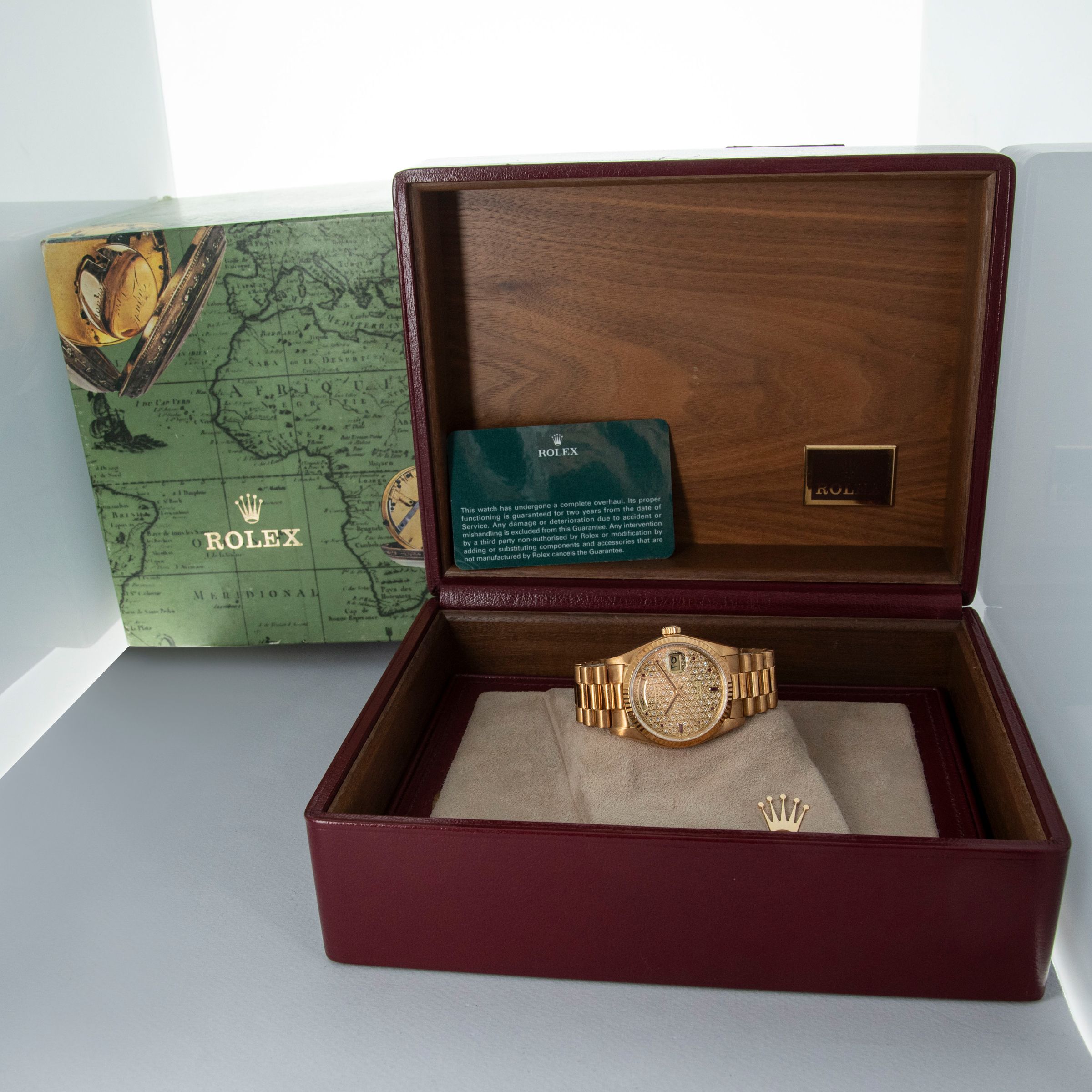 Rolex Day-Date 18038 Engraved Diamond Dial Ruby Indexes Arabic