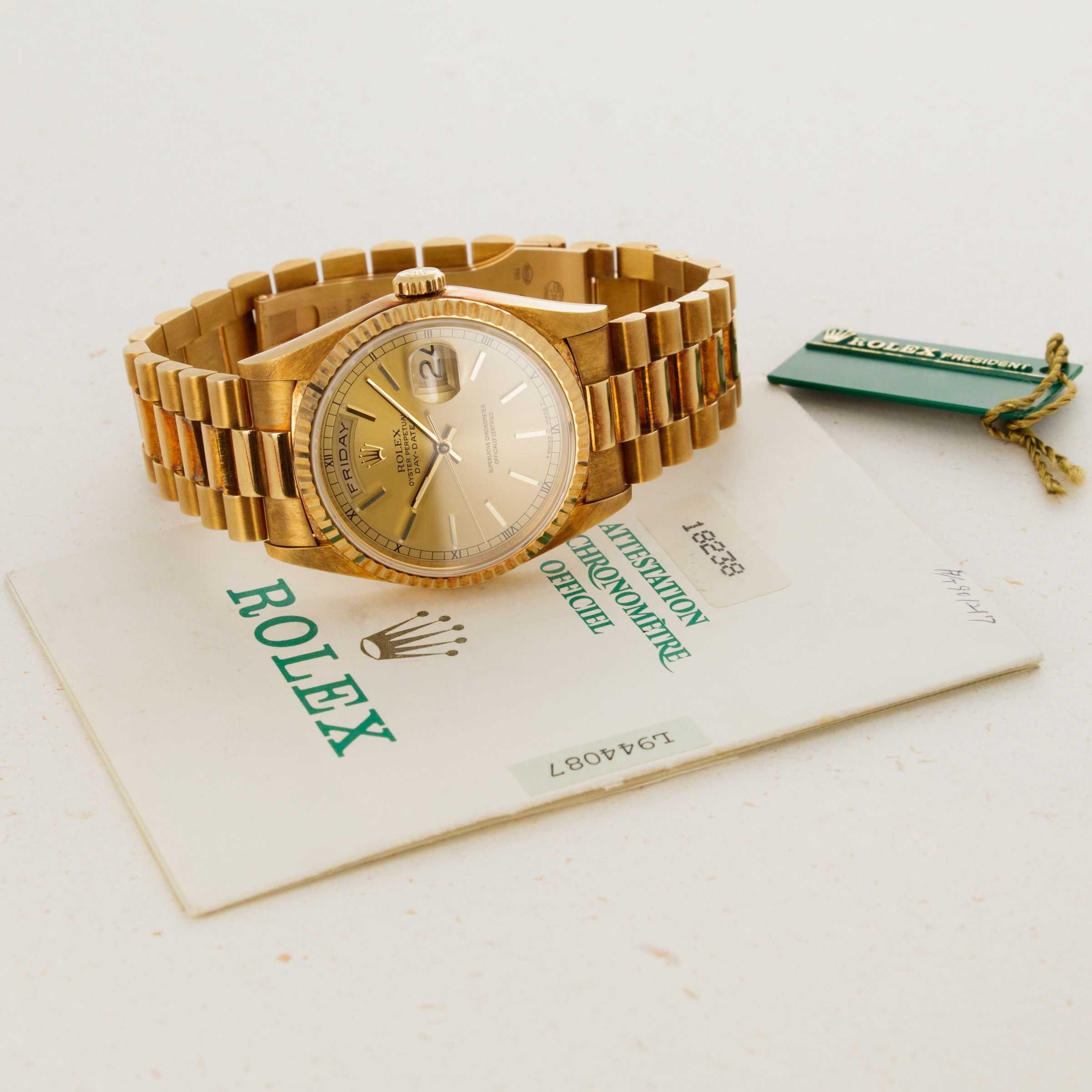ROLEX 18238 公式保証書 ロレックス デイデイト 18238 ブラックピラミッド メンズ 時計 【中古