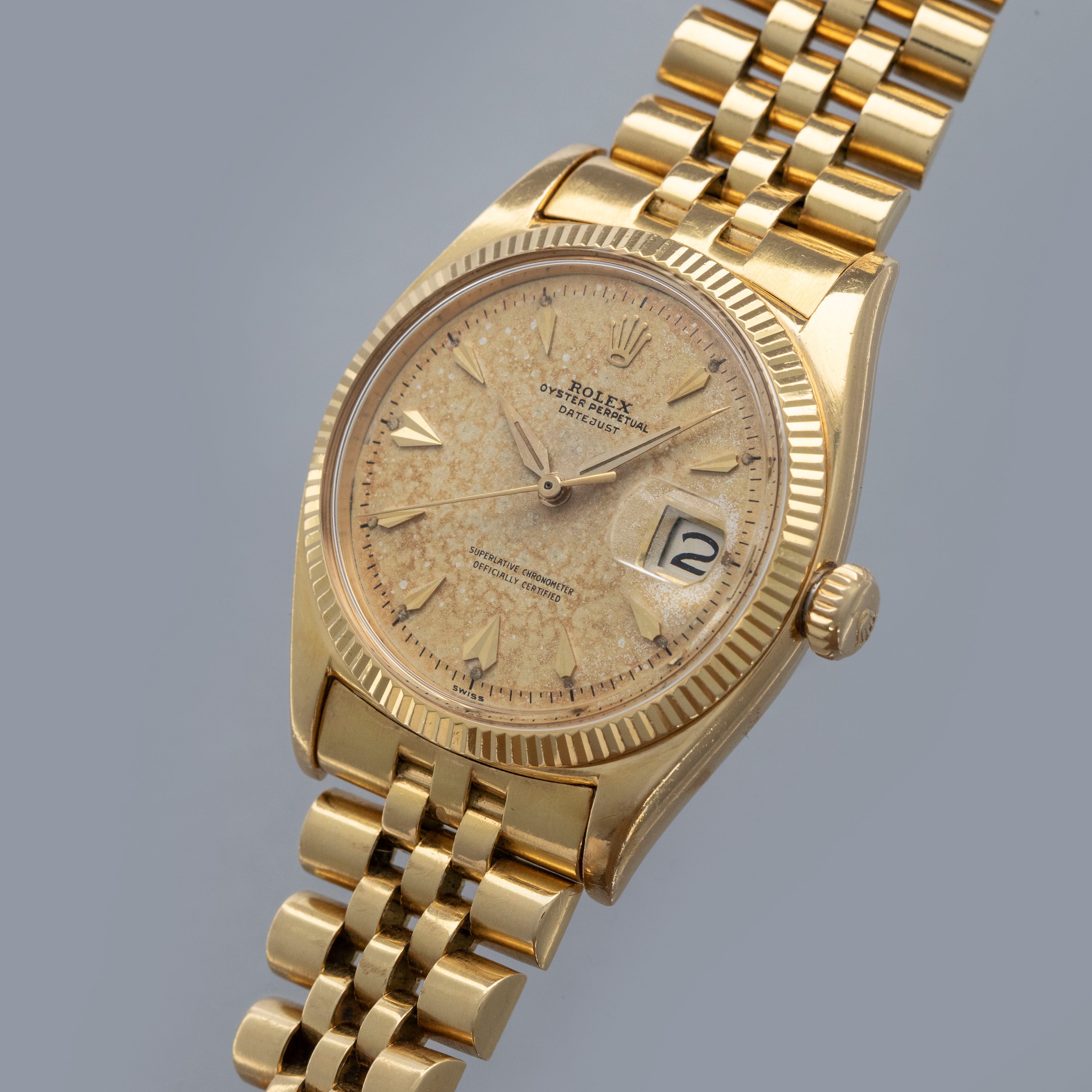 Rolex Datejust 6605 Ovettone 18k YG Full Box and Papers Set