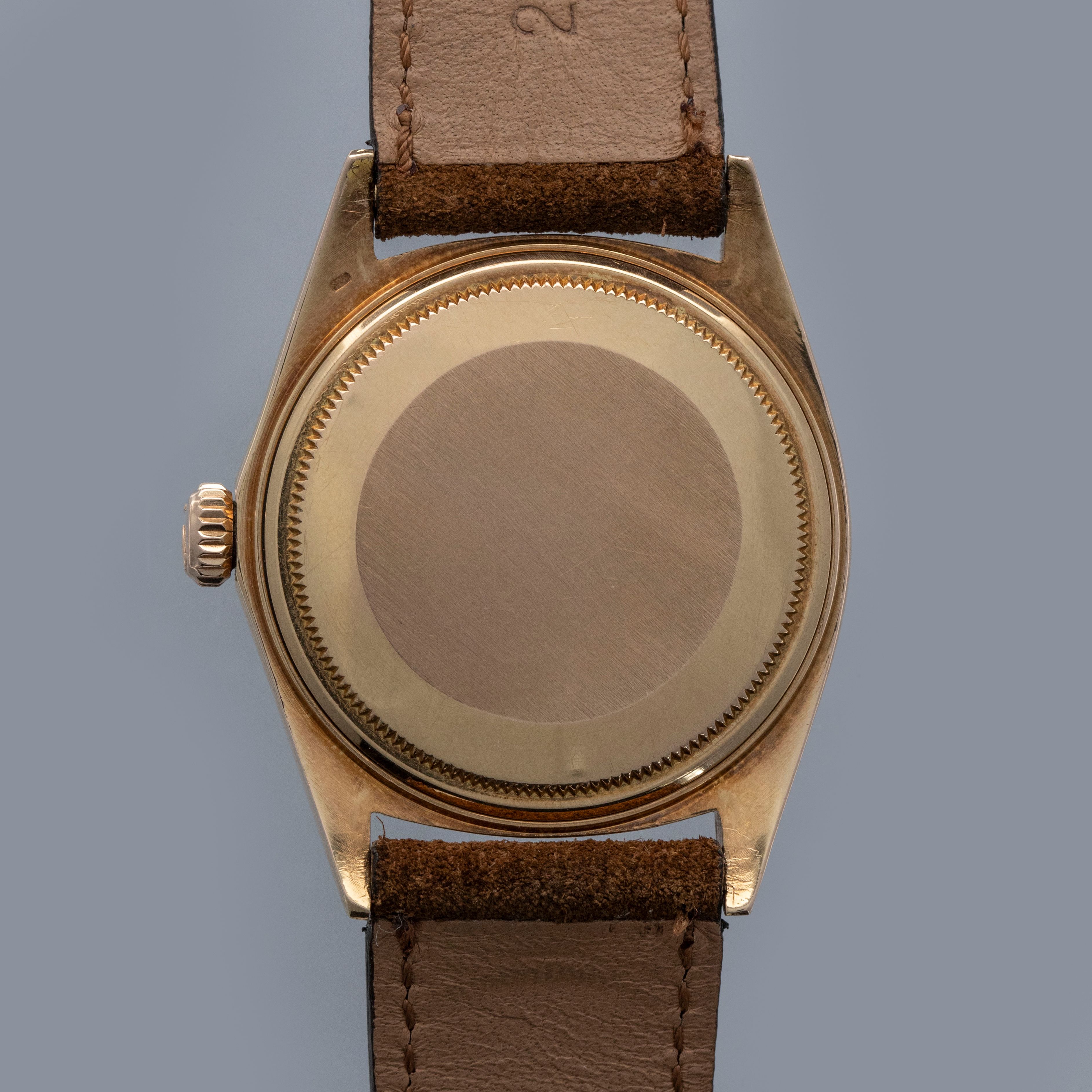 Rolex Datejust 1607 Bark Bezel Black Gilt Dial 18k RG | Auctions