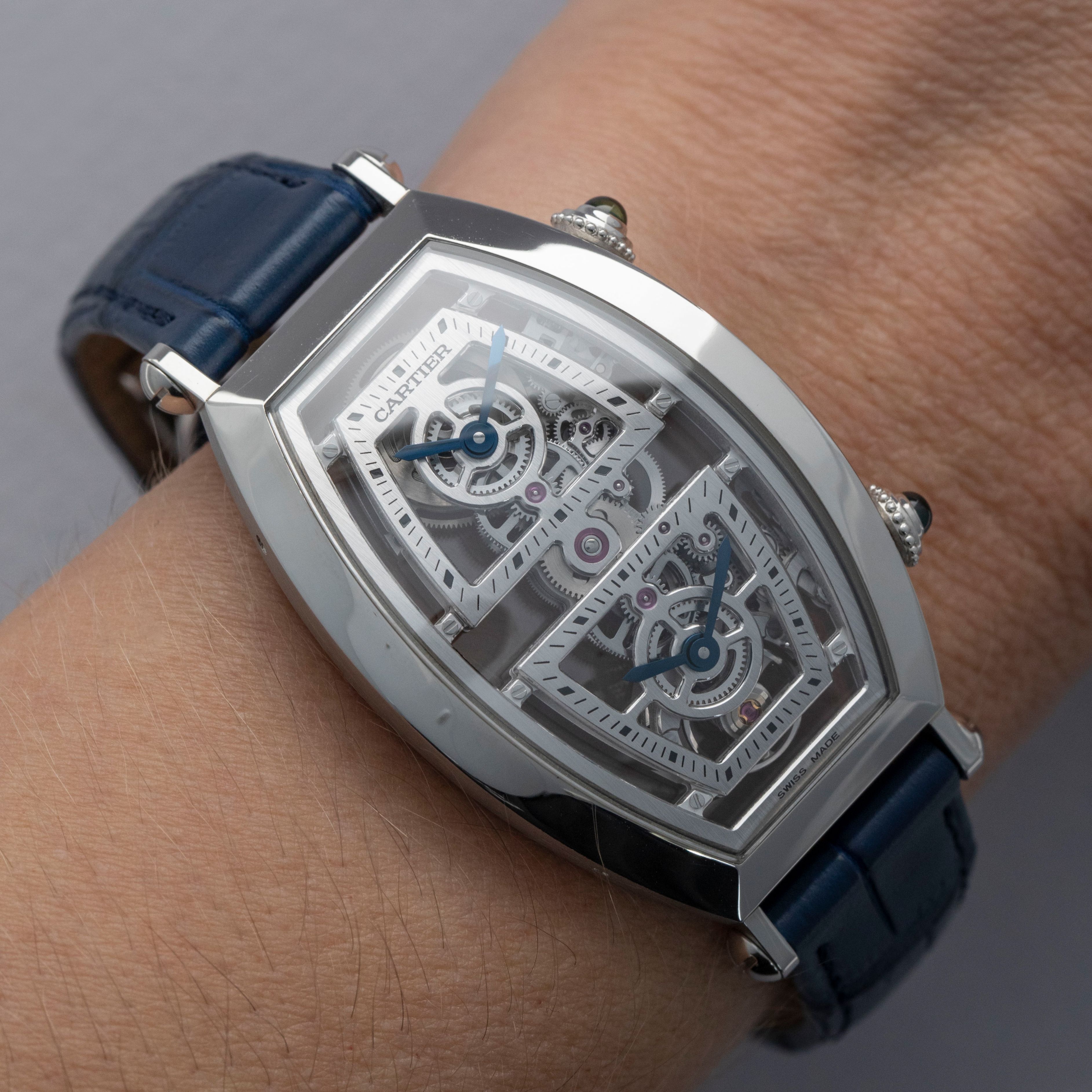 Cartier Prive Tonneau Skeleton XL Dual Time WHTN0006 Platinum