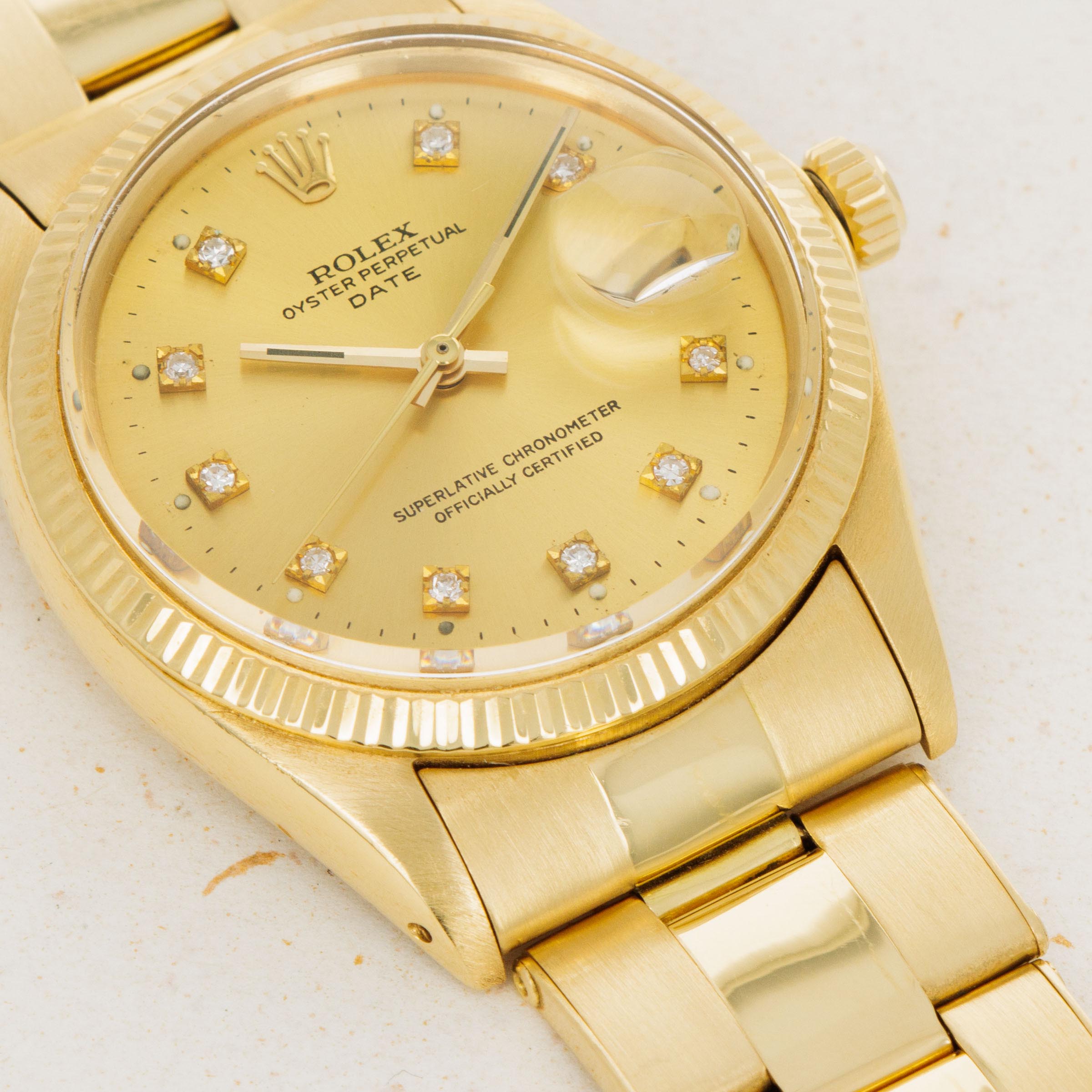 Rolex Date 1503 Diamond Dial 18k YG Box and Papers Auctions