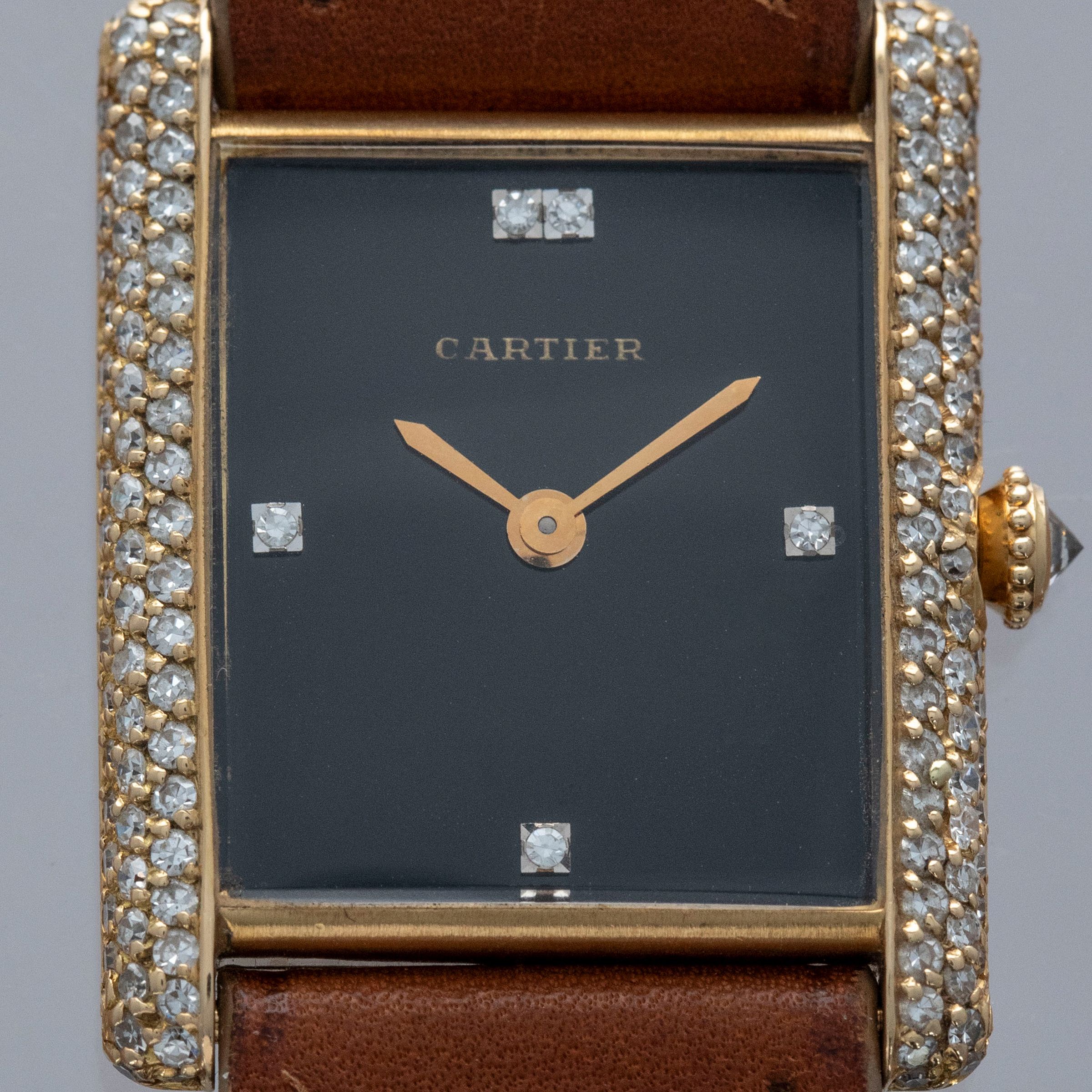 Cartier Paris Tank LC 96036 Onyx Diamond Dial Pave Diamond Case