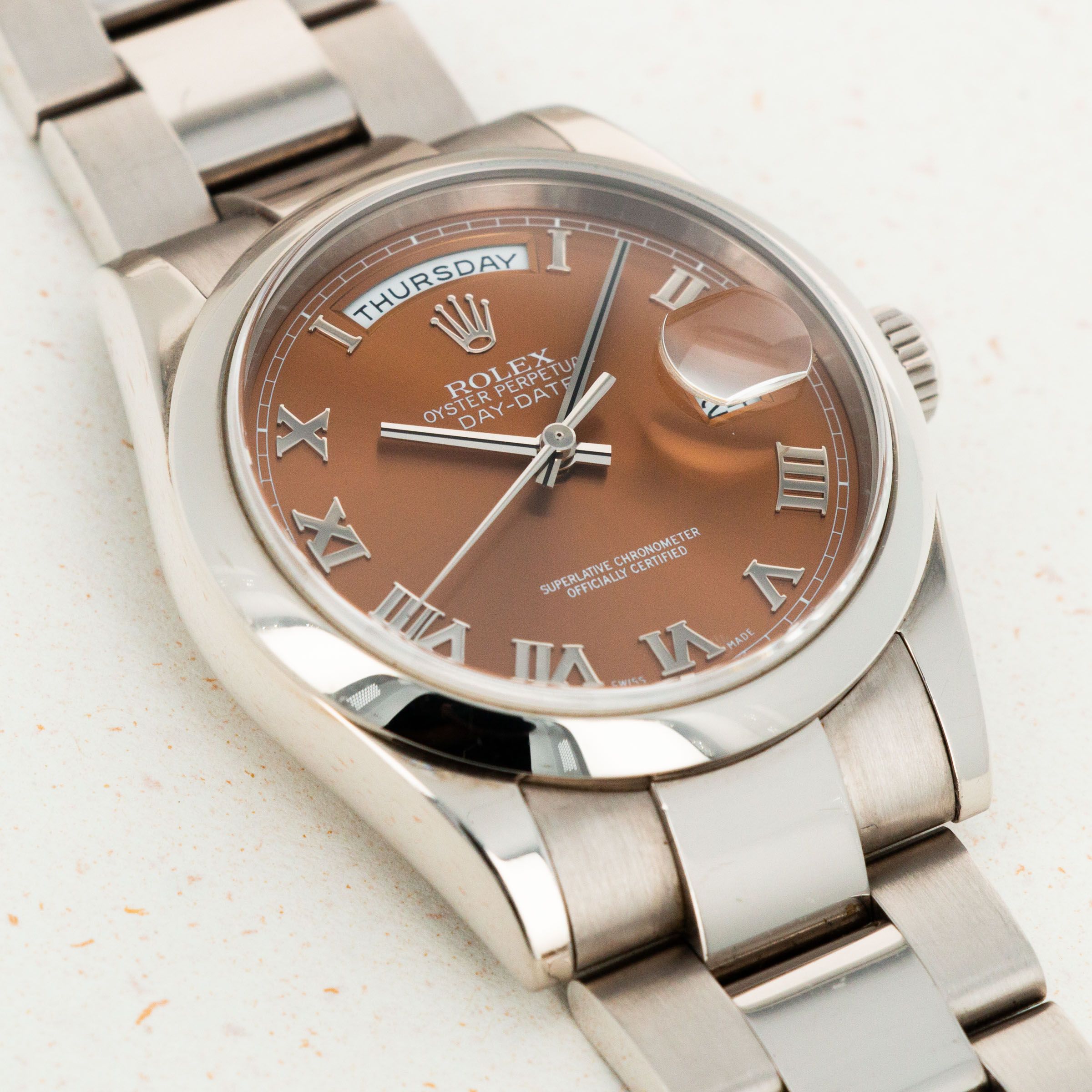 Rolex White Gold DayDate Havana Brown Dial 118209 Auctions Loupe This