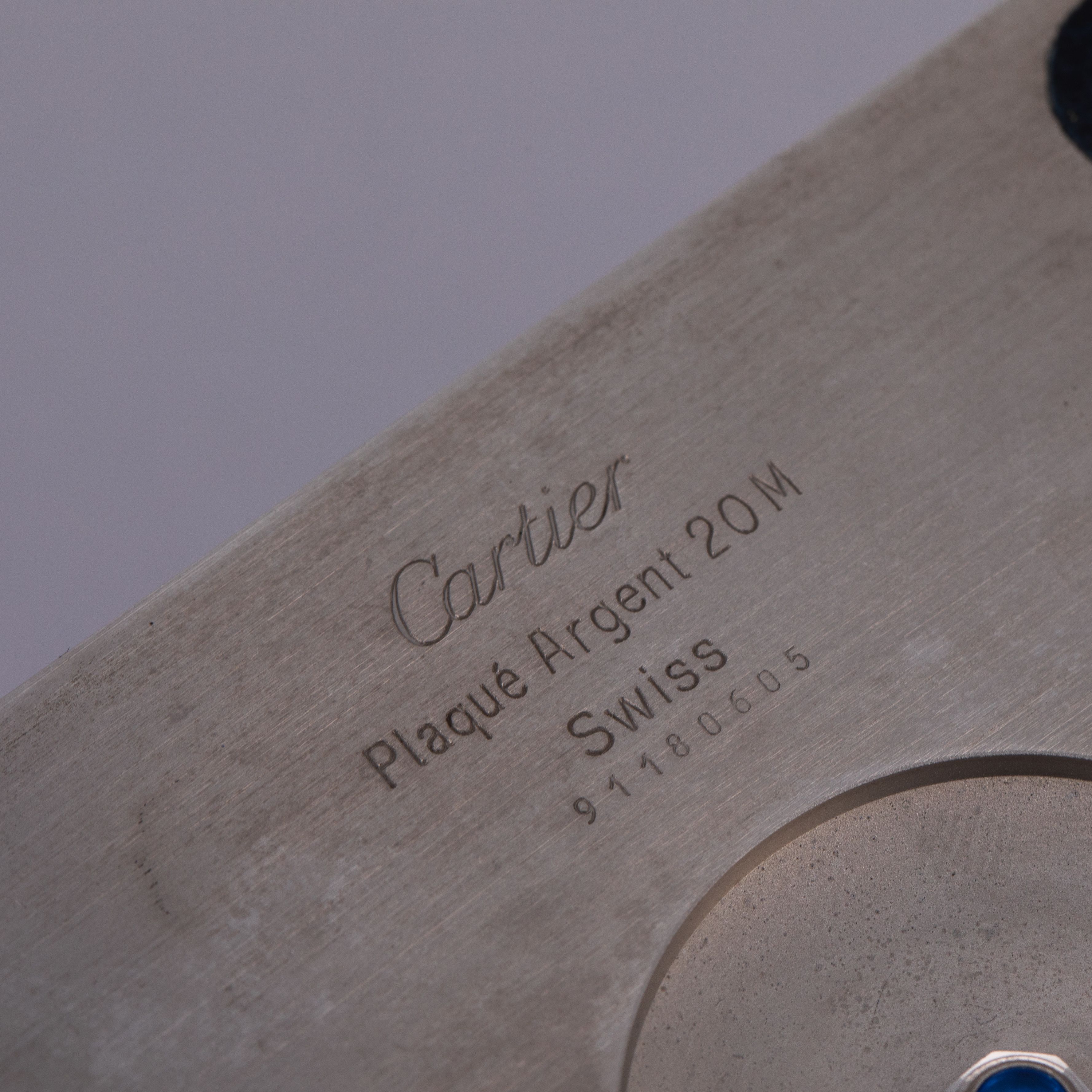 Cartier Prism Clock Silver Plate Simulated Lapis Lazuli Quartz