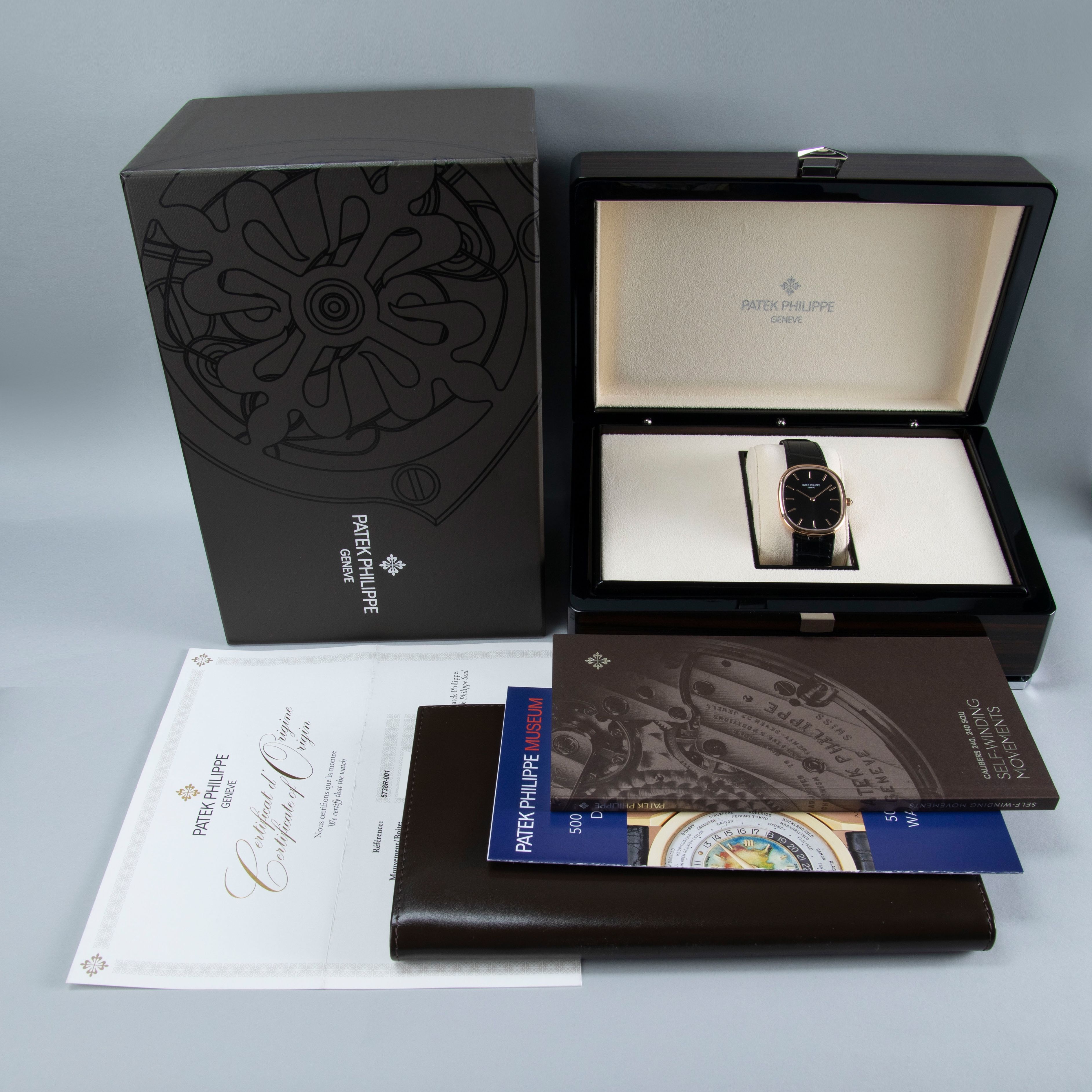 Patek Philippe Golden Ellipse 5738R Jumbo Black Dial 18K RG