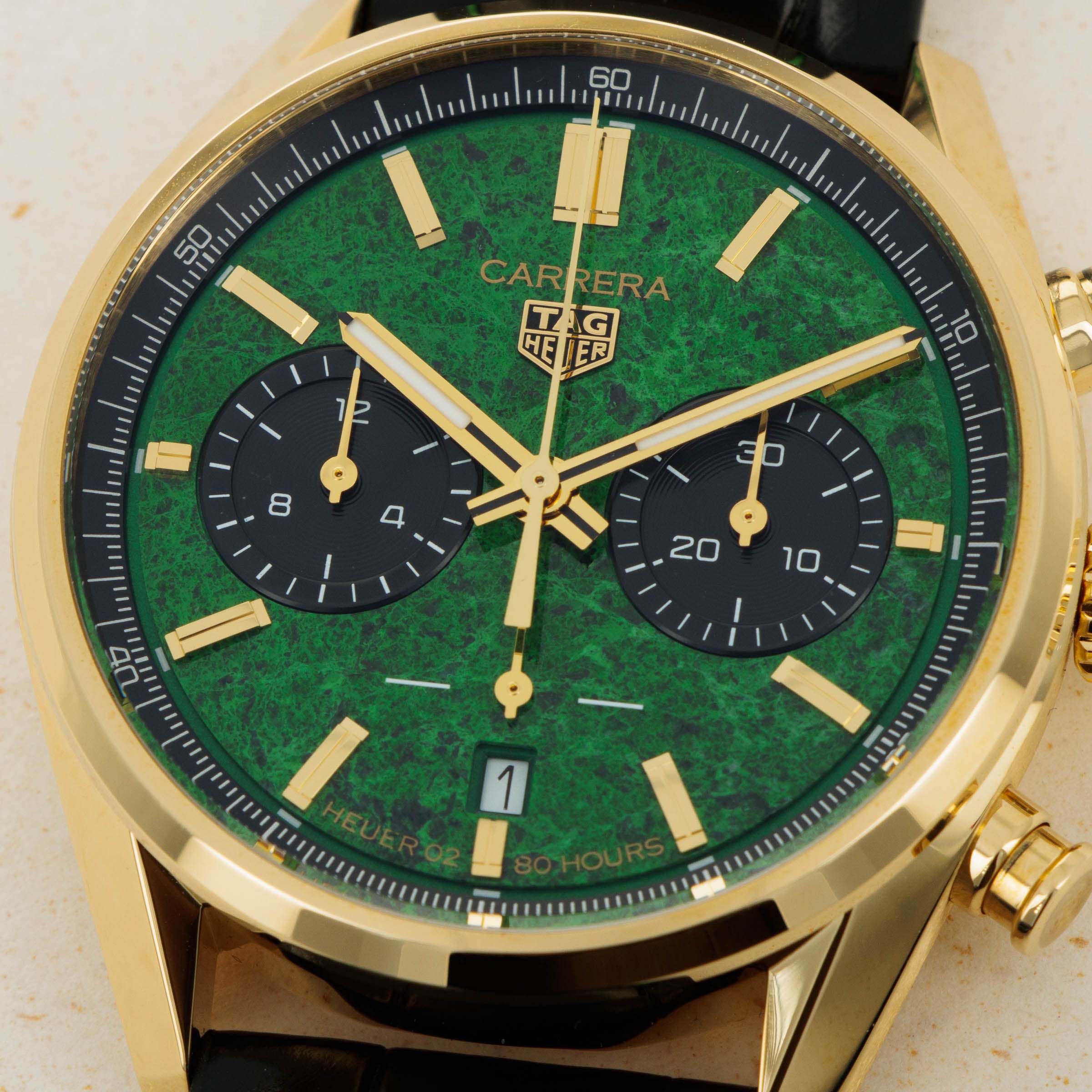 TAG Heuer Carrera Cortina 50th Anniversary 18k YG Jade Albite Dial