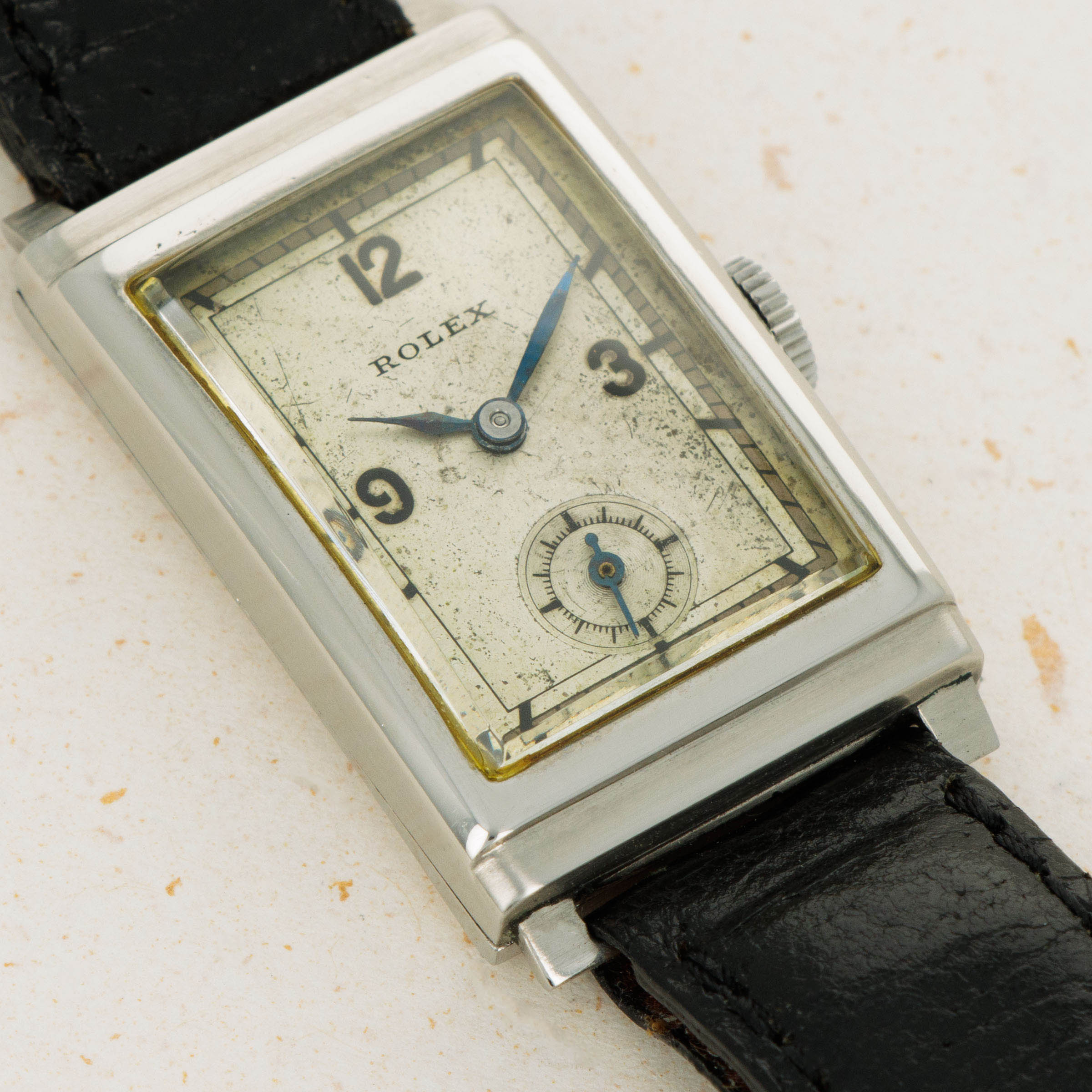 Rolex Rectangular Ref. 1936 Stainless Steel Auctions Loupe This