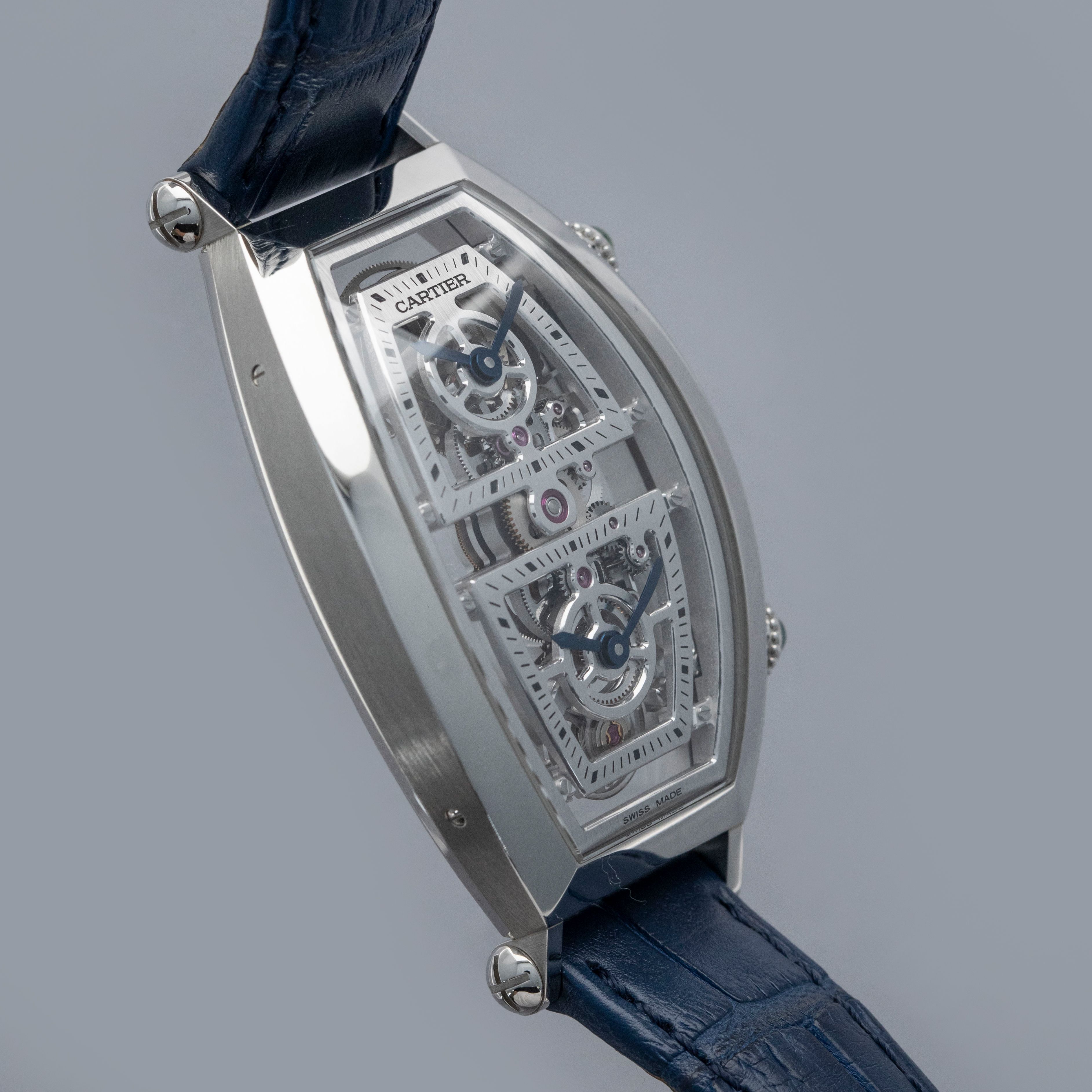 Cartier Prive Tonneau Skeleton XL Dual Time WHTN0006 Platinum