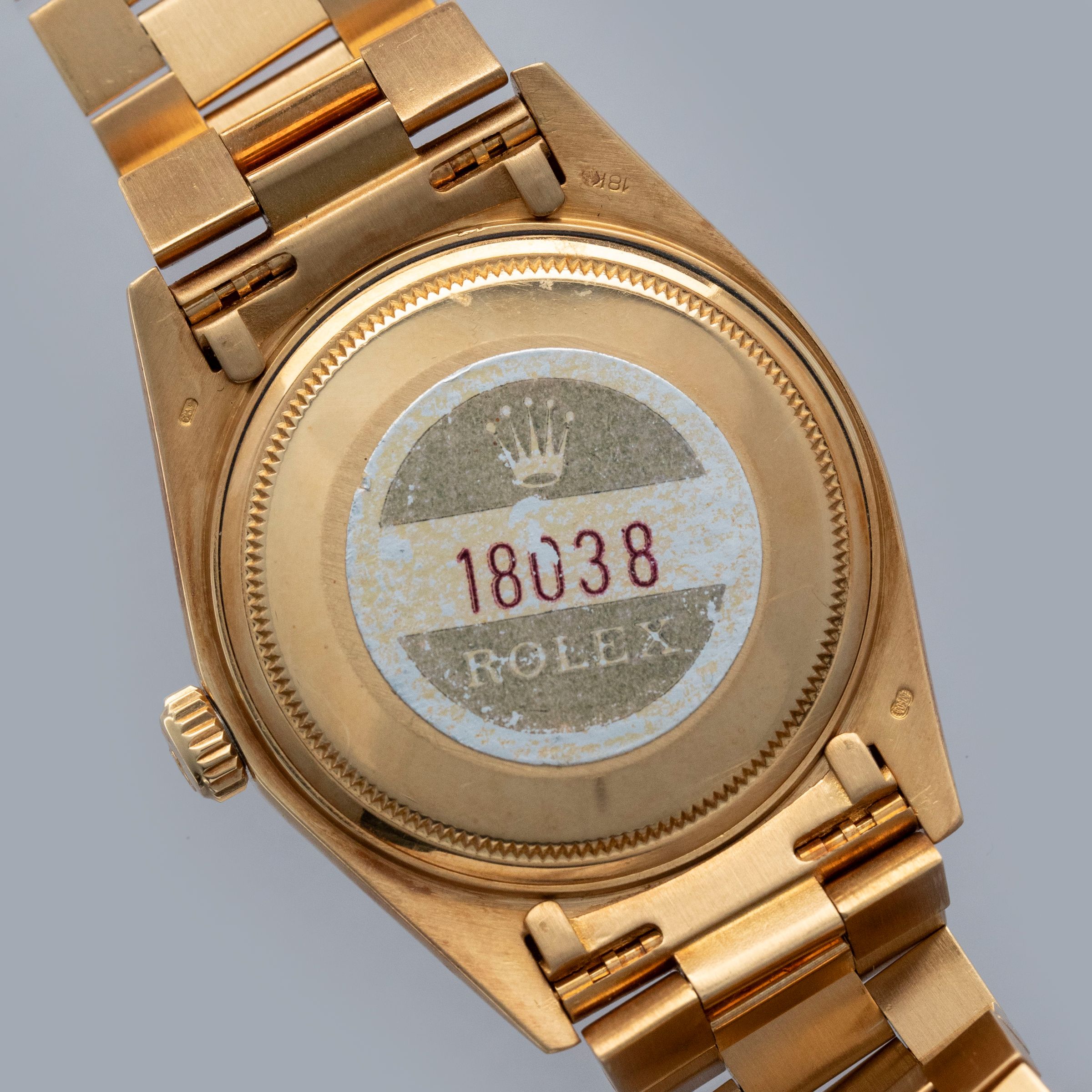 Rolex Day-Date 18038 Engraved Diamond Dial Ruby Indexes Arabic