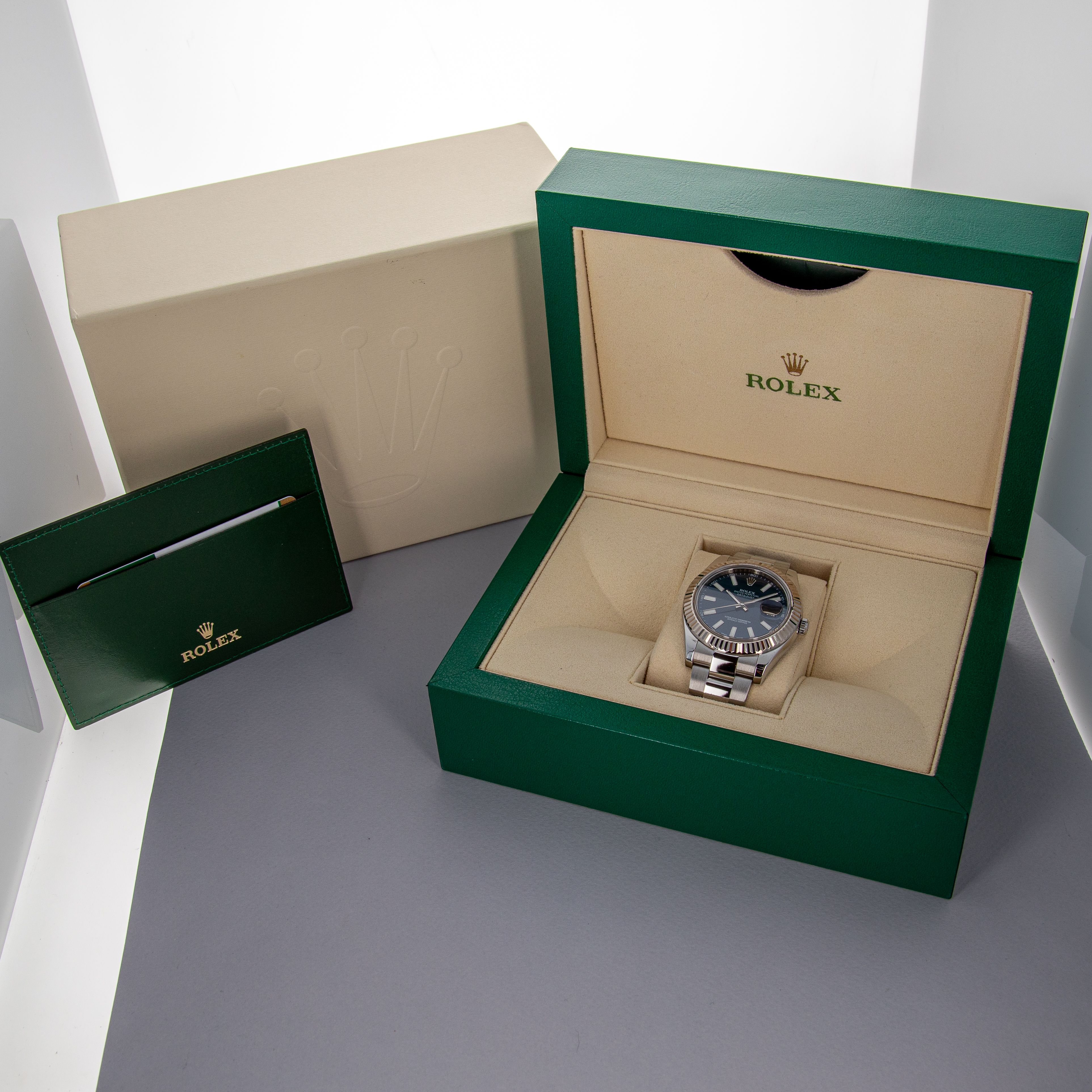 Rolex Datejust II 41mm 116334 Blue Dial Fluted Bezel Box and