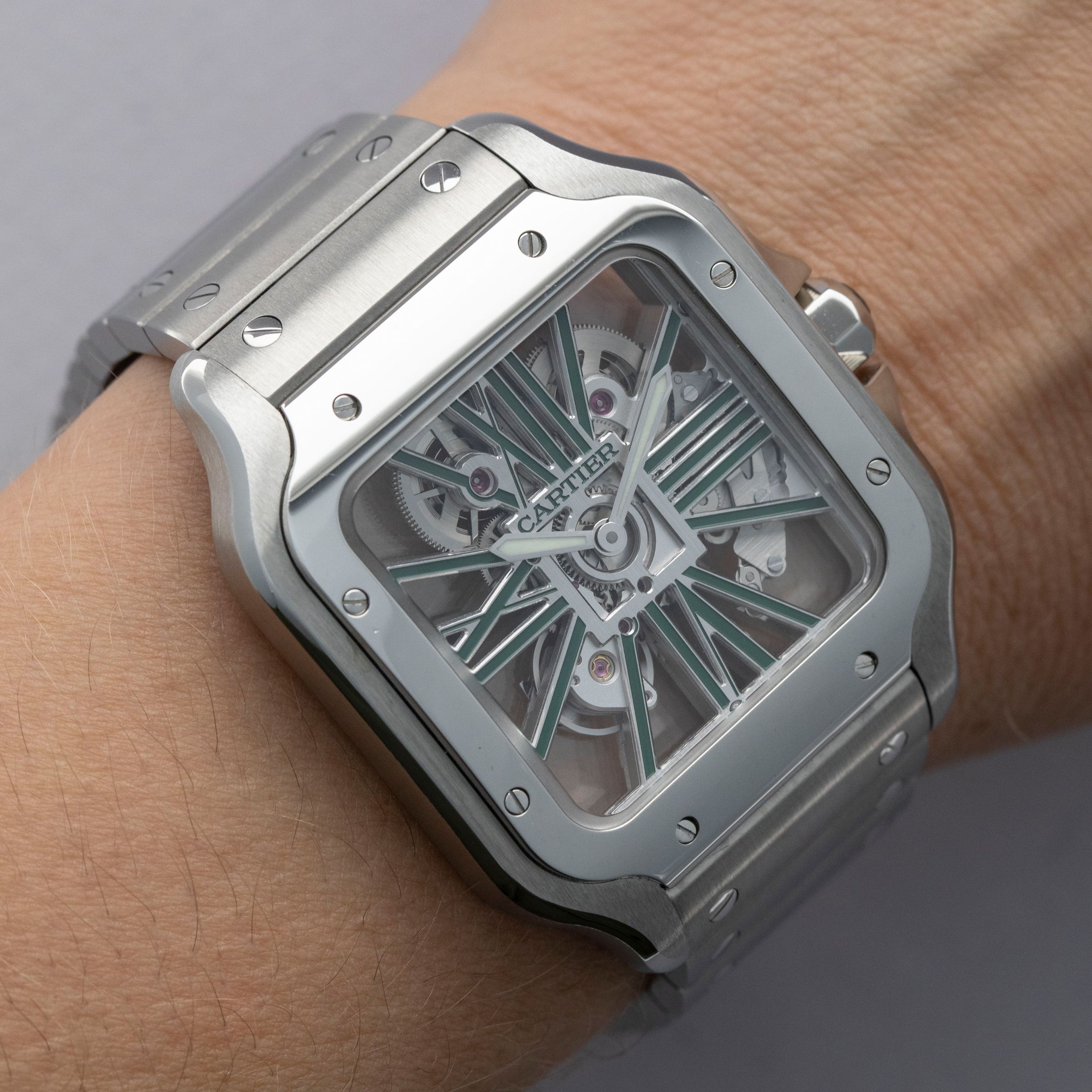 Cartier Santos de Cartier Skeleton WHSA0028 Green Lacquer