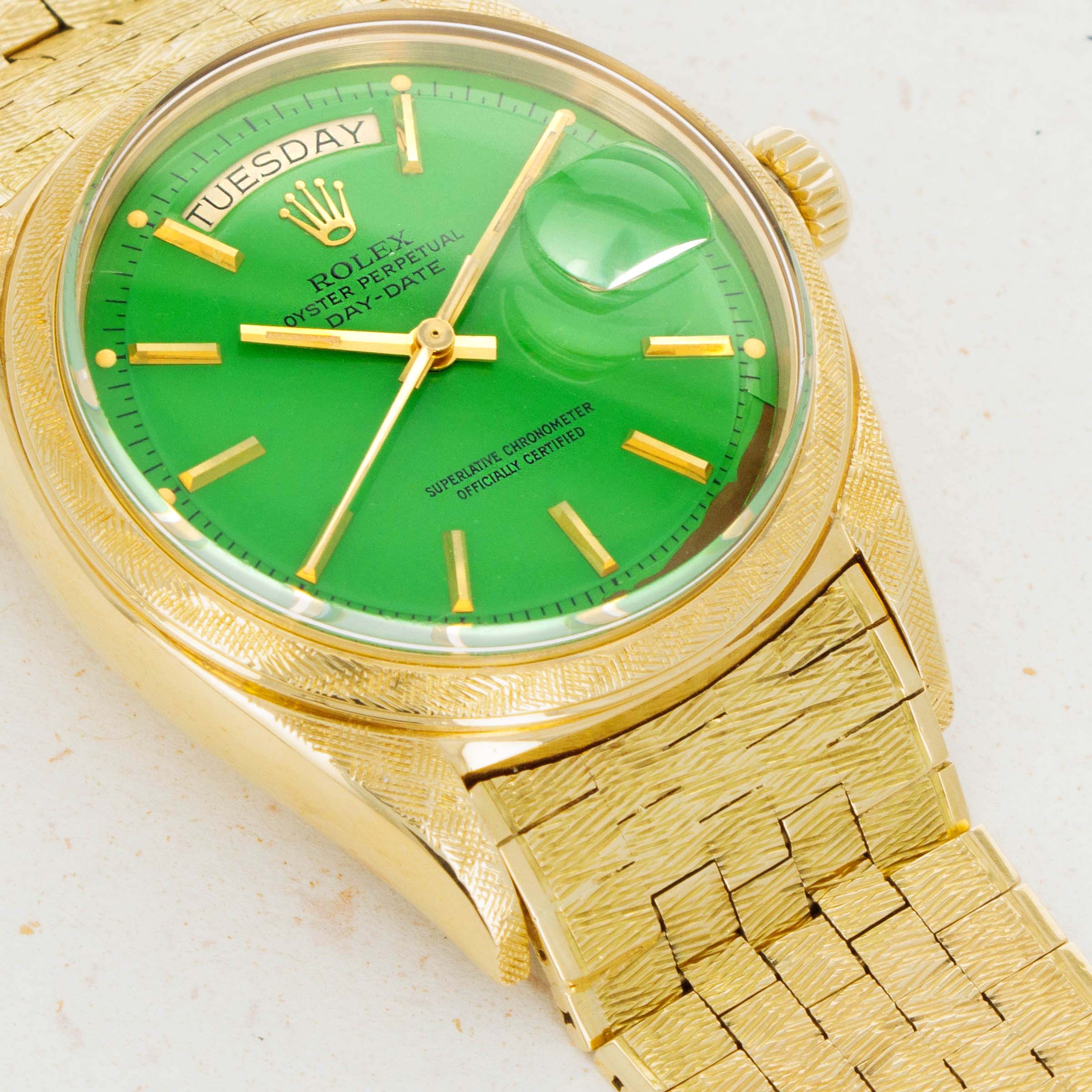 Rolex Day Date 1806 Green Stella Dial Florentine Finish Brick