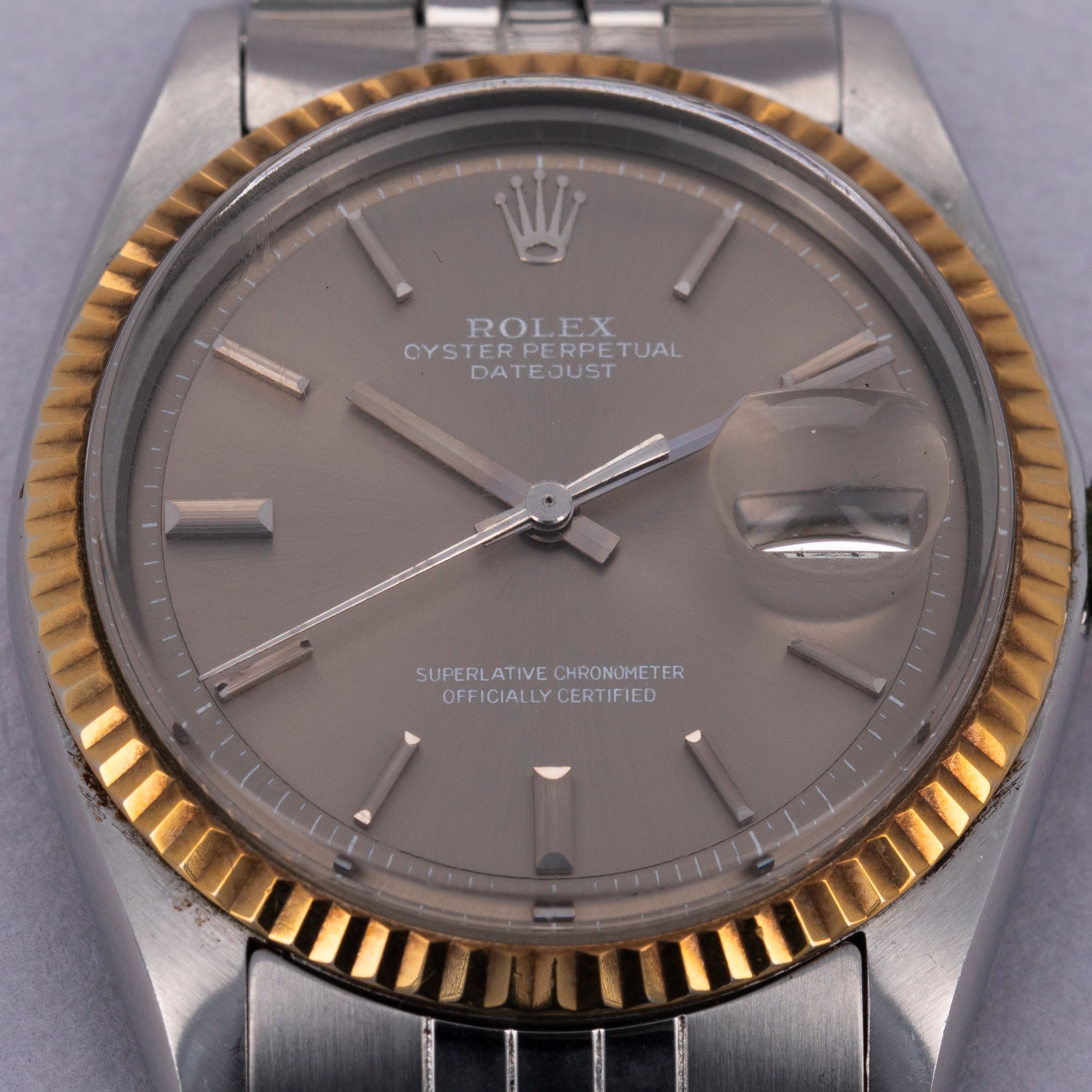 Rolex Datejust 1601 Stainless Steel 18k YG Bezel Grey Dial