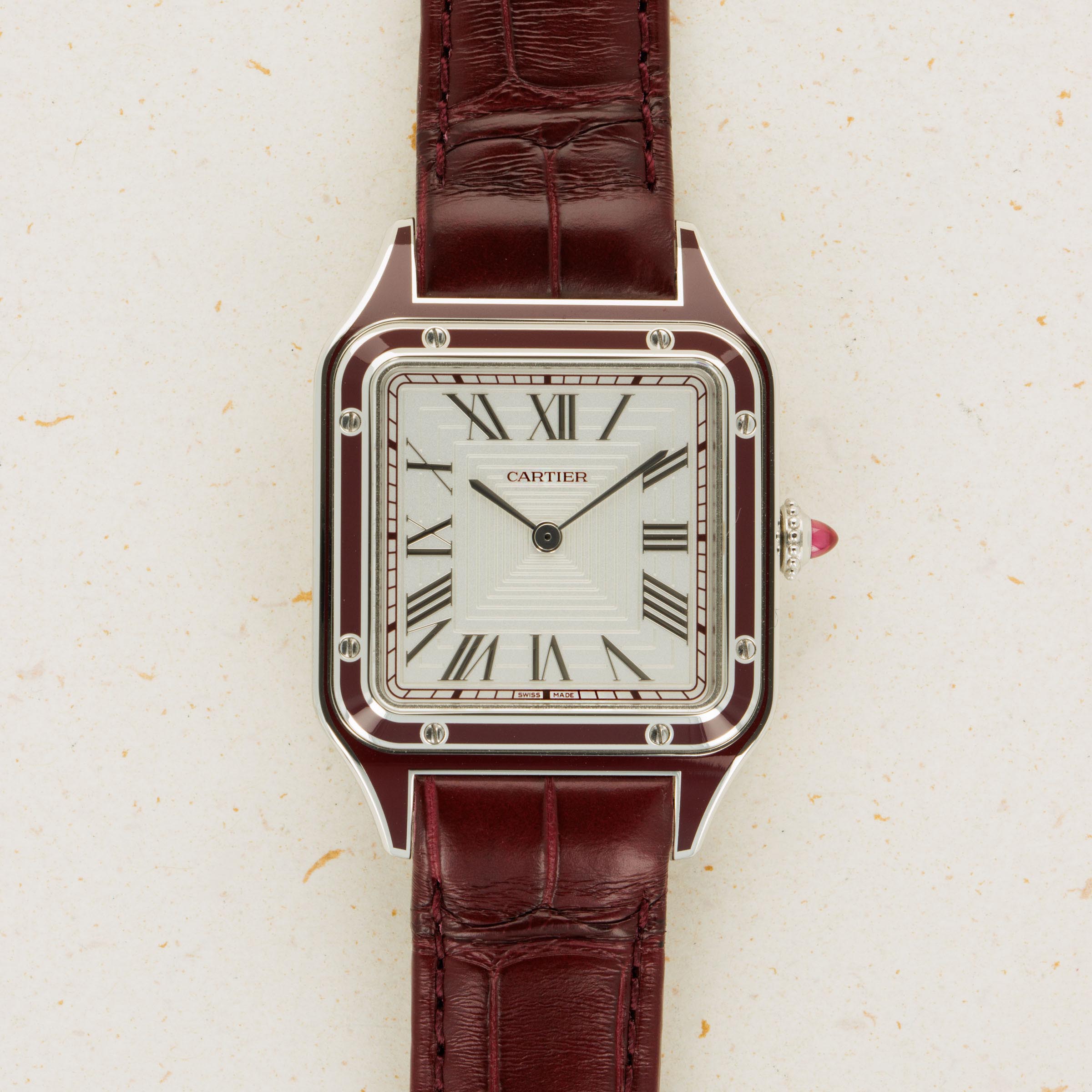 Cartier Santos Dumont Burgundy Lacquered Platinum CRWGSA0053