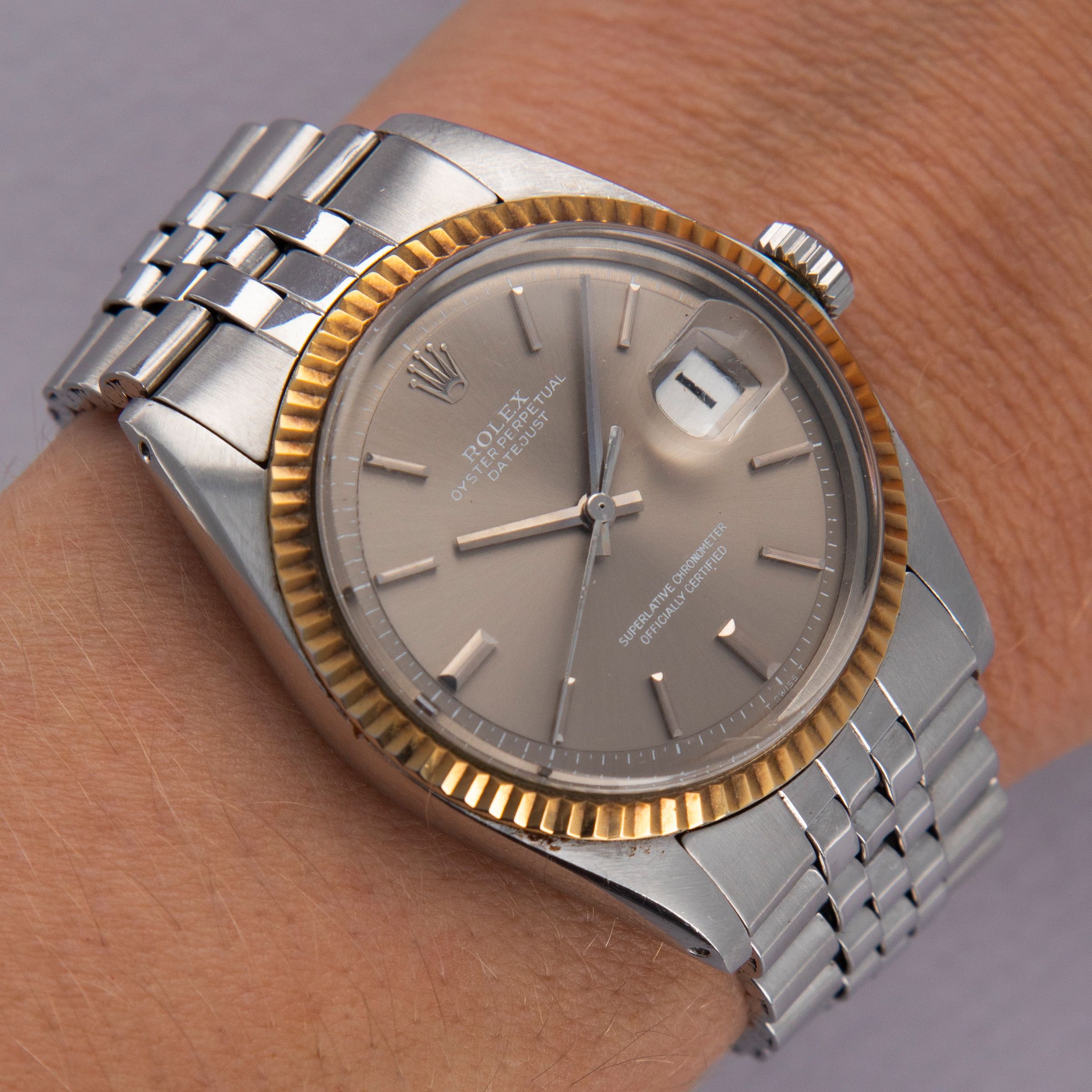 Rolex Datejust 1601 Stainless Steel 18k YG Bezel Grey Dial