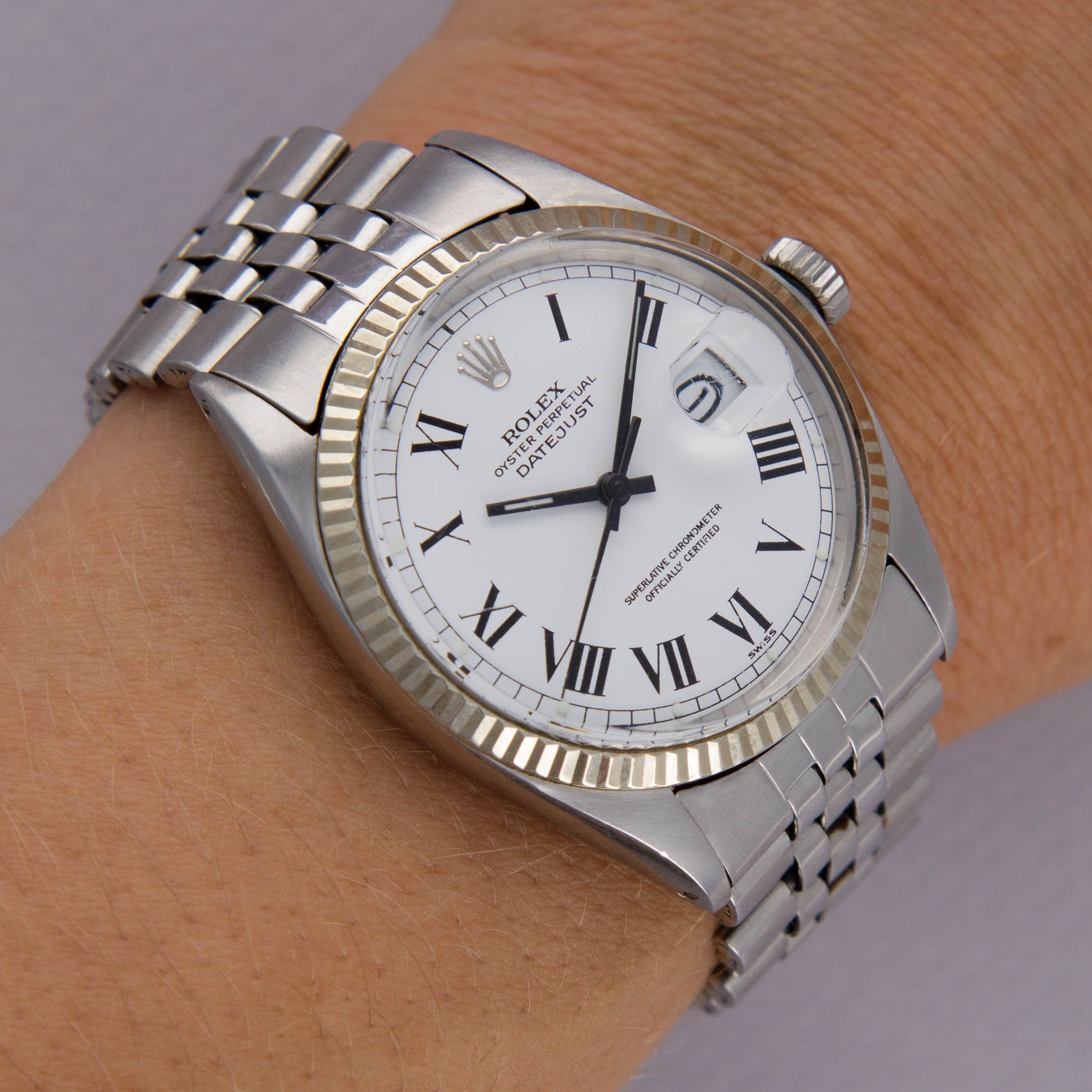 Rolex Datejust 1601 Luminova White Buckley Dial Auctions Loupe This