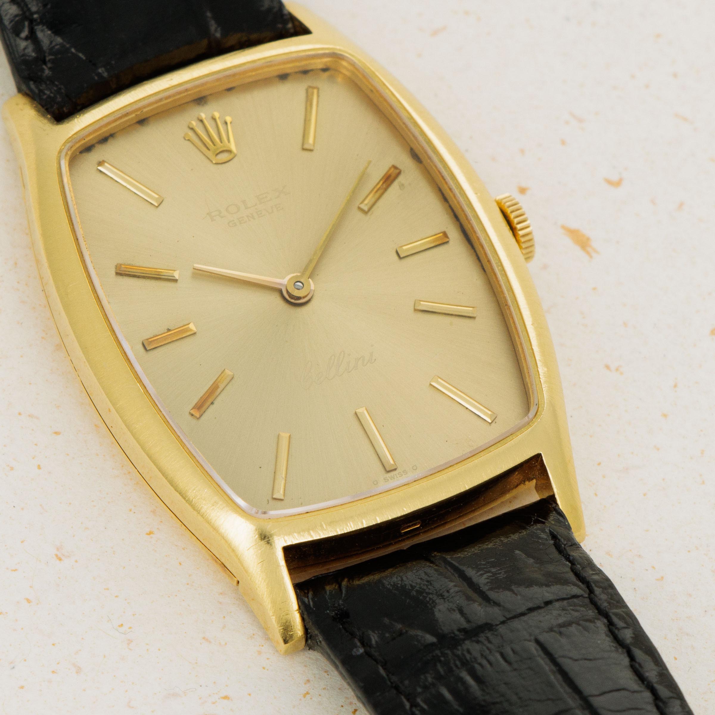 Rolex Cellini 3807 Tonneau 18k YG Auctions Loupe This