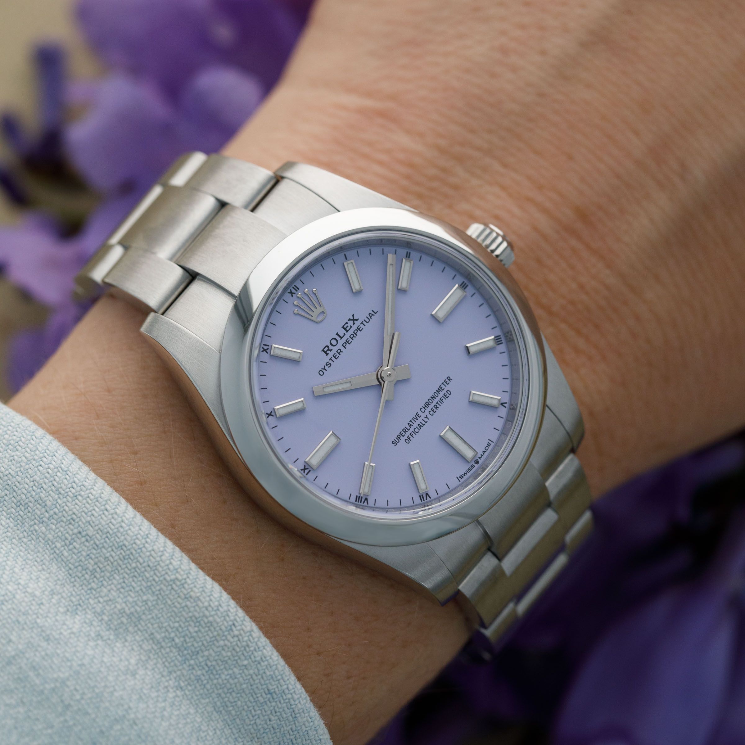 Rolex Oyster Perpetual 34 124200 Lavender Dial | Auctions | Loupe This