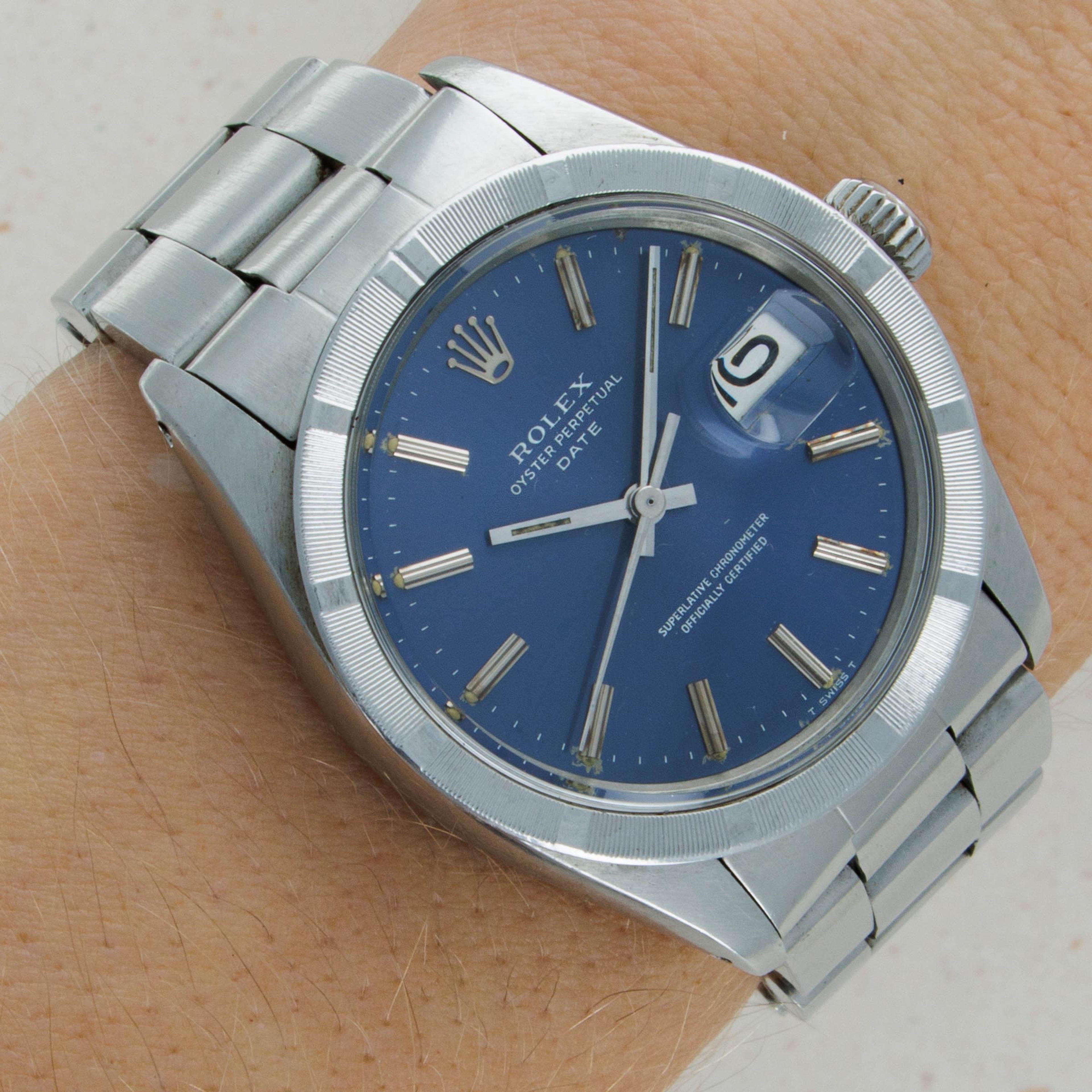 Rolex Oyster Perpetual Date 1501 Blue Dial | Auctions | Loupe This