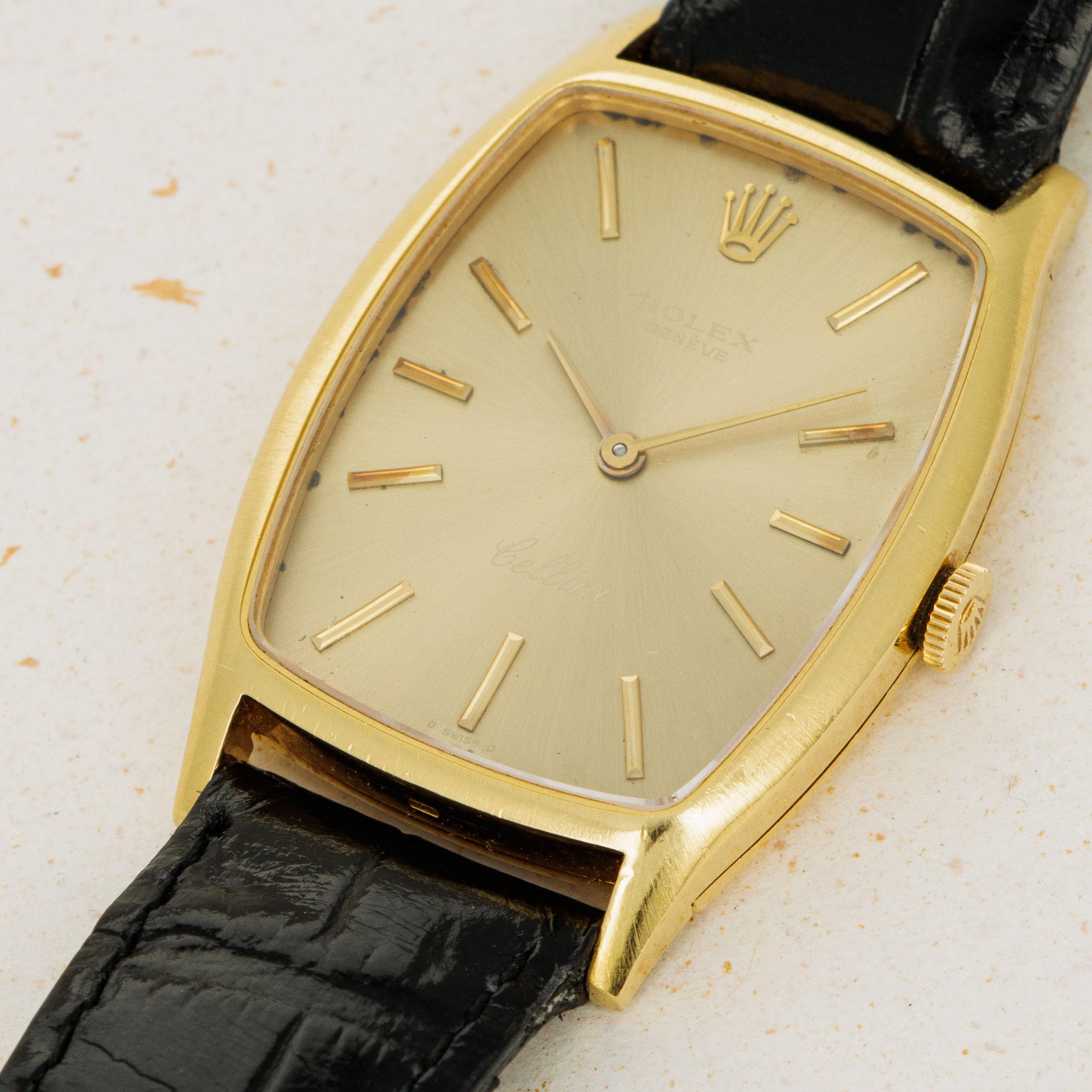 Rolex Cellini 3807 Tonneau 18k YG Auctions Loupe This