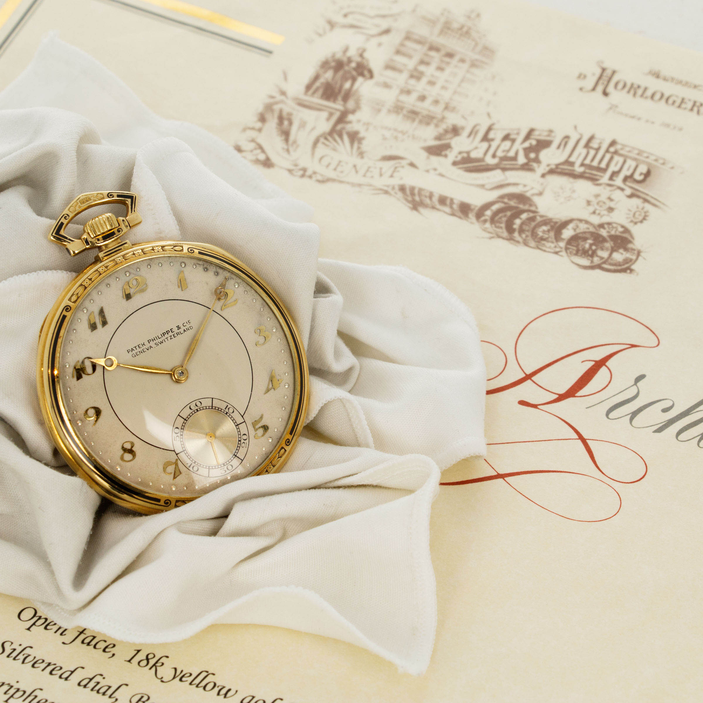 Patek Philippe Breguet Indexes Black Enamel Engraved Case Dress