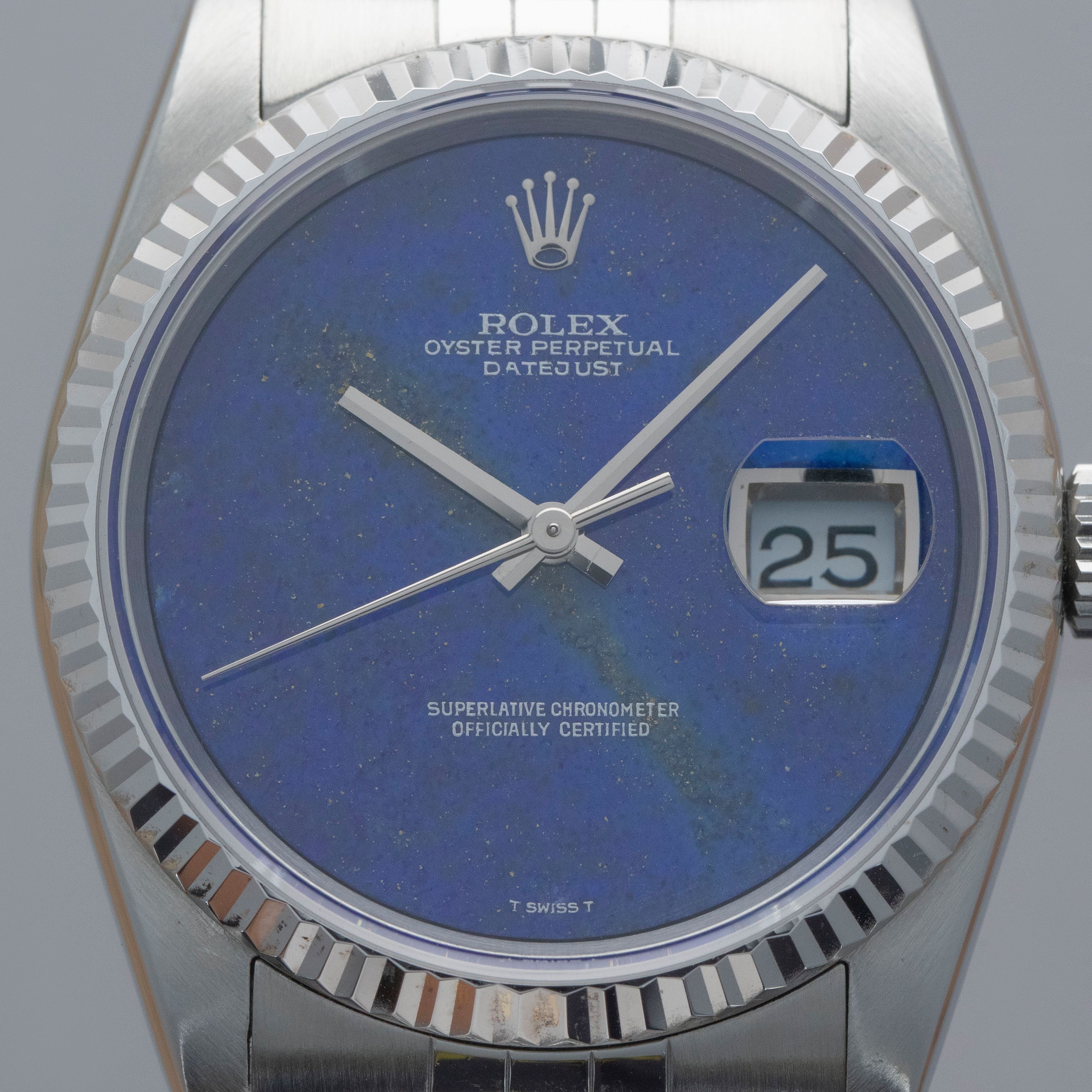 Rolex Datejust 16234 Lapis Lazuli Dial Rolex WG Fluted Bezel with