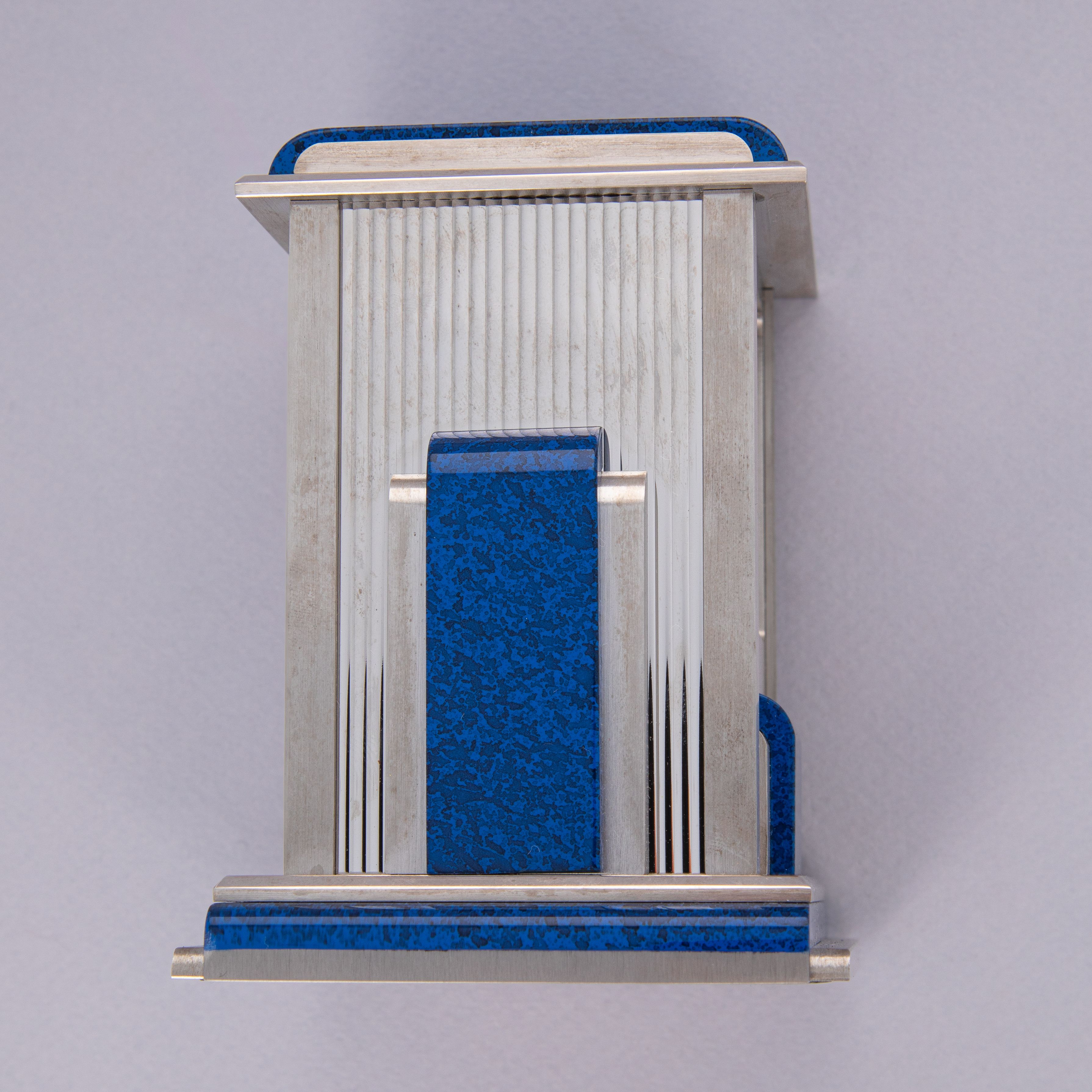 Cartier Prism Clock Silver Plate Simulated Lapis Lazuli Quartz