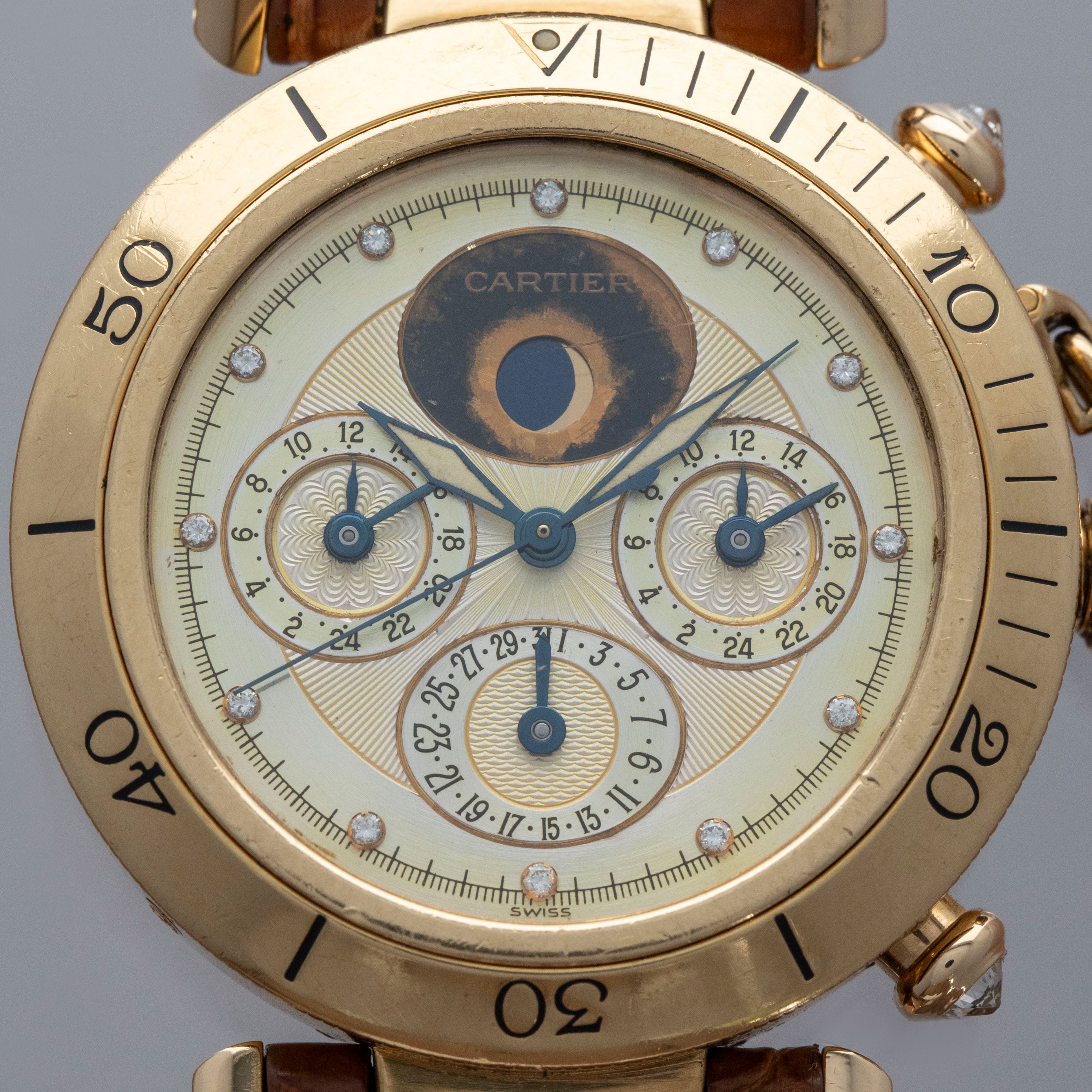 Cartier Pasha de Cartier Triple Timezone Moonphase Date Diamond