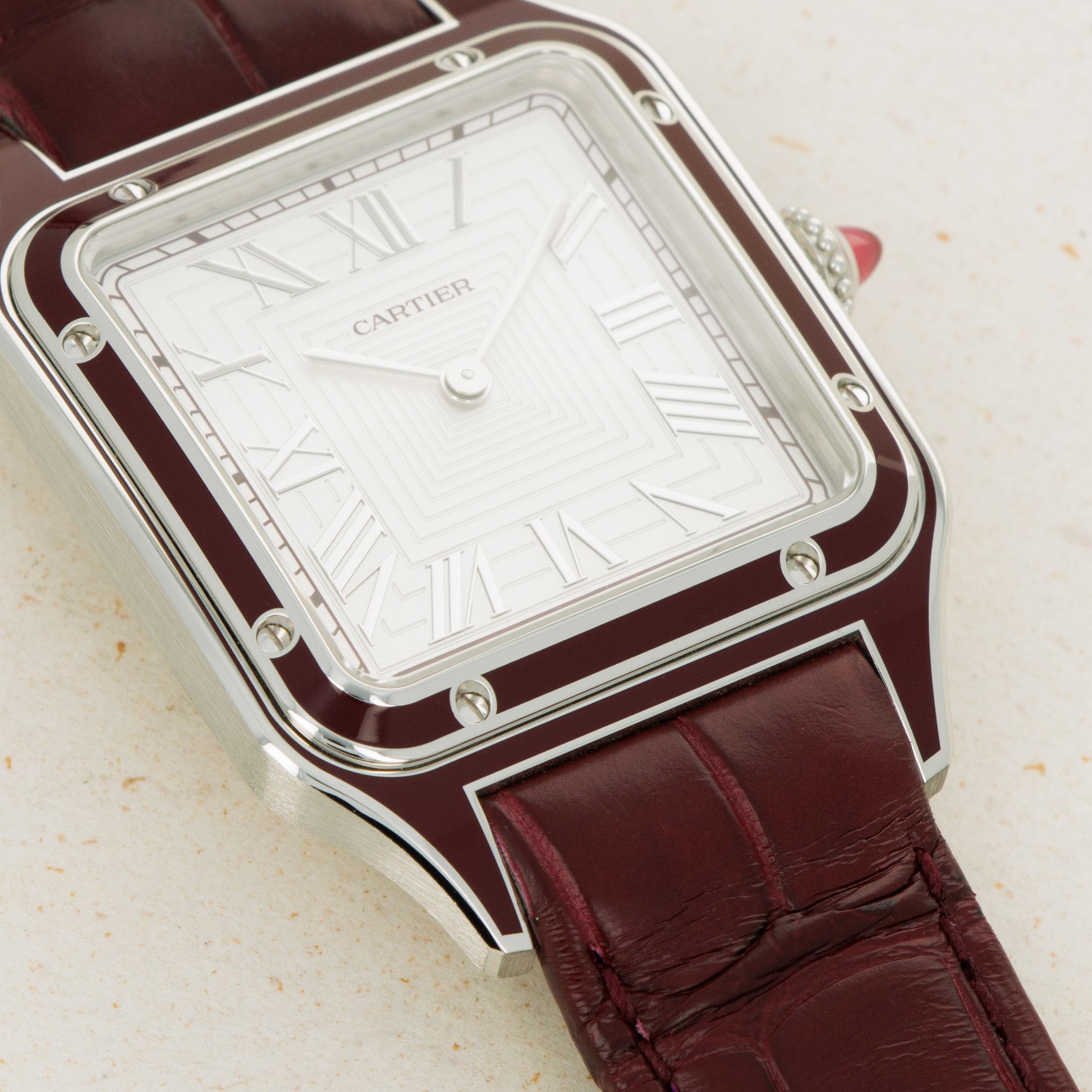 Cartier Santos Dumont Burgundy Lacquered Platinum CRWGSA0053