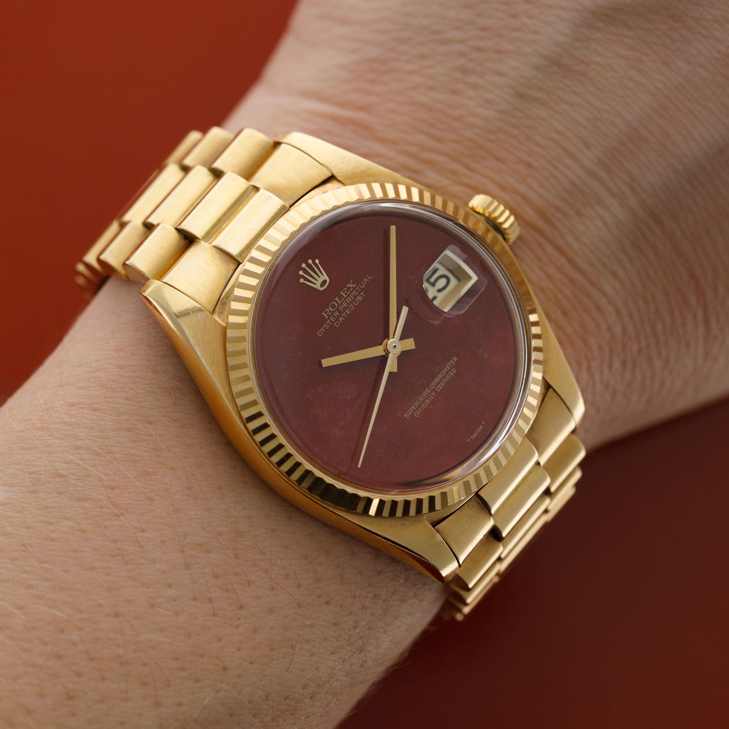 Rolex Datejust 1601 Red Jasper Stone Dial Presidential Bracelet