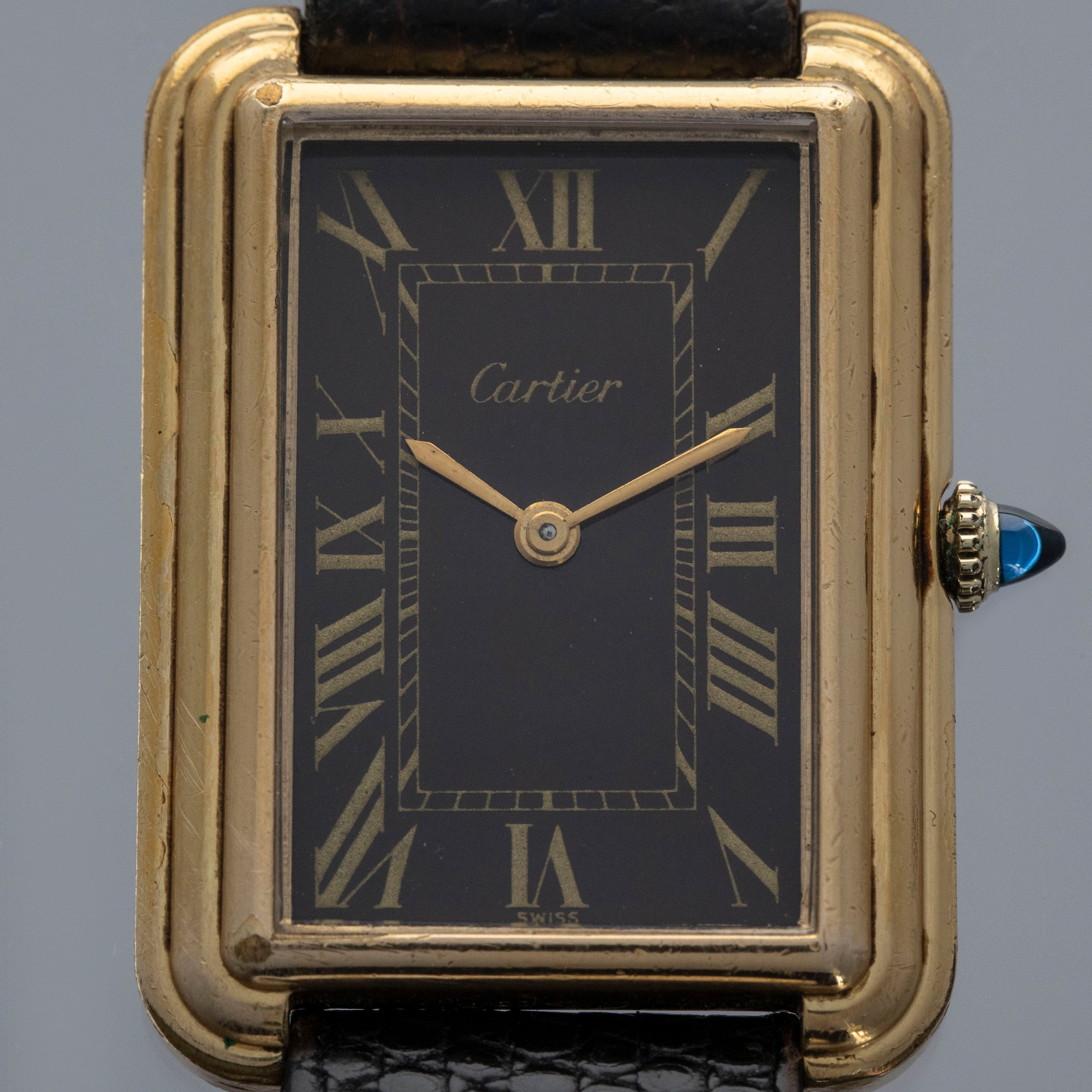 CARTIER JUMBO STEPPED TANK 15716 BLACK DIAL GOLD PLATED | Auctions