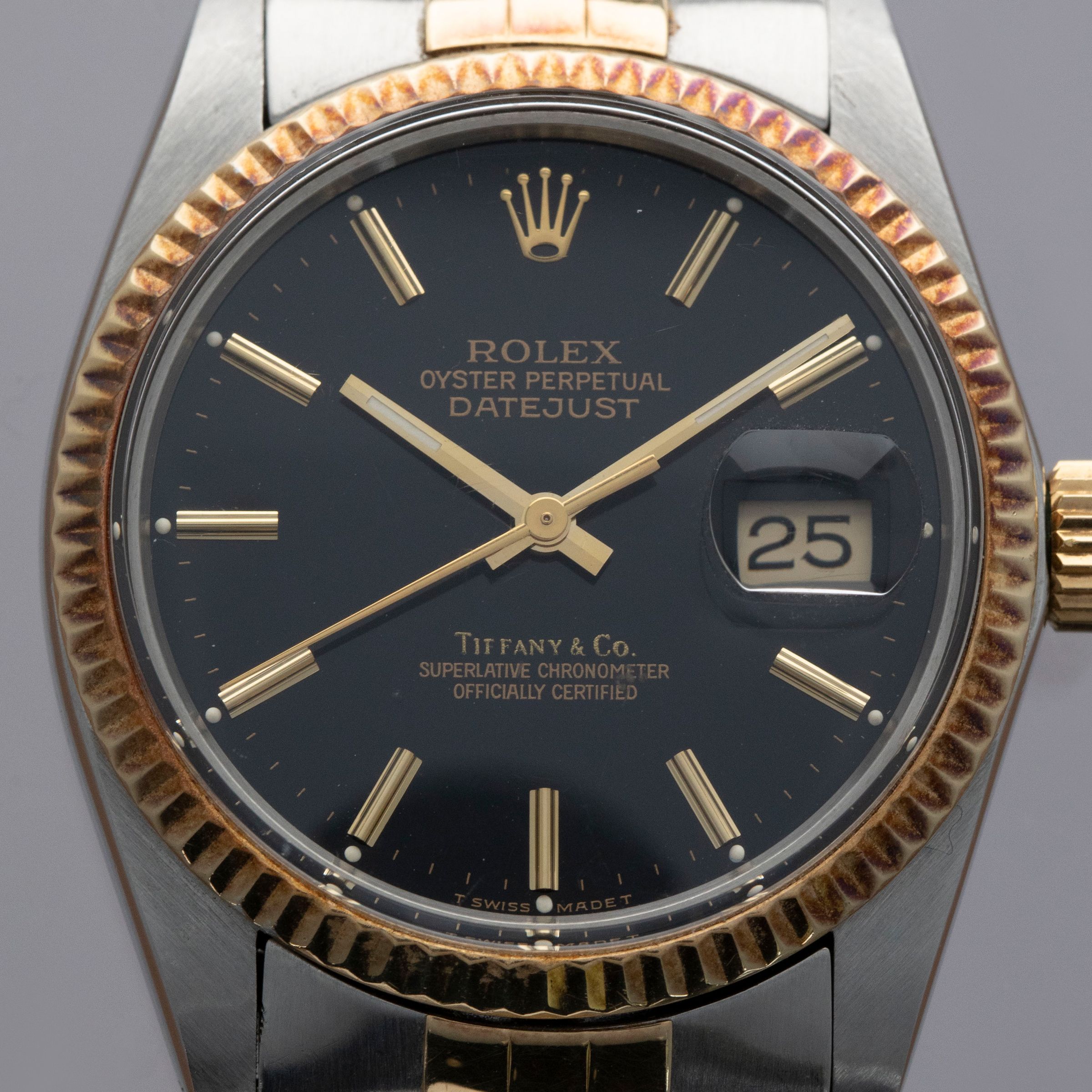 Rolex Datejust 16013 Black Dial Two-Tone Retailed by Tiffany and