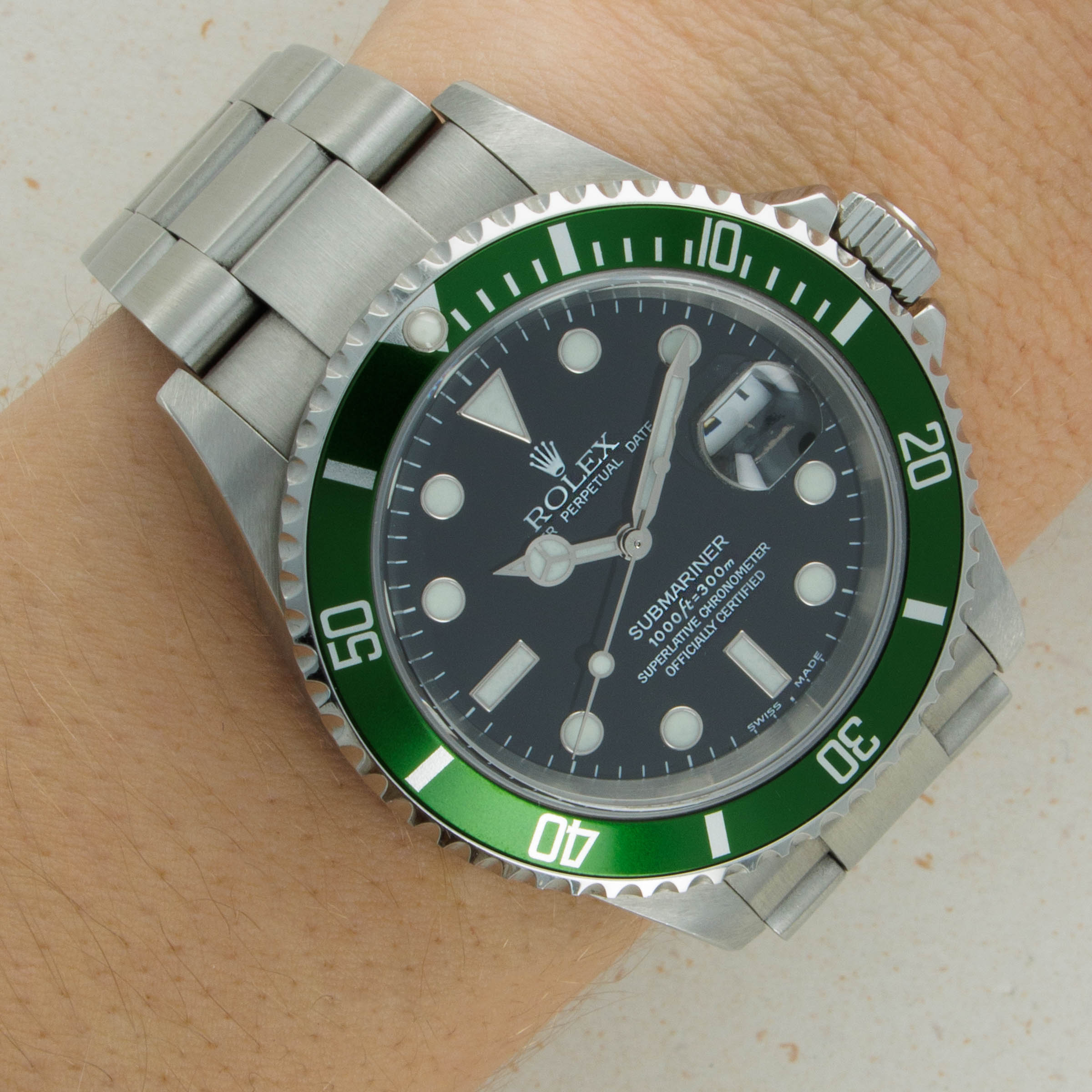 Rolex Submariner 16610LV Anniversary Green Kermit Flat Four Box