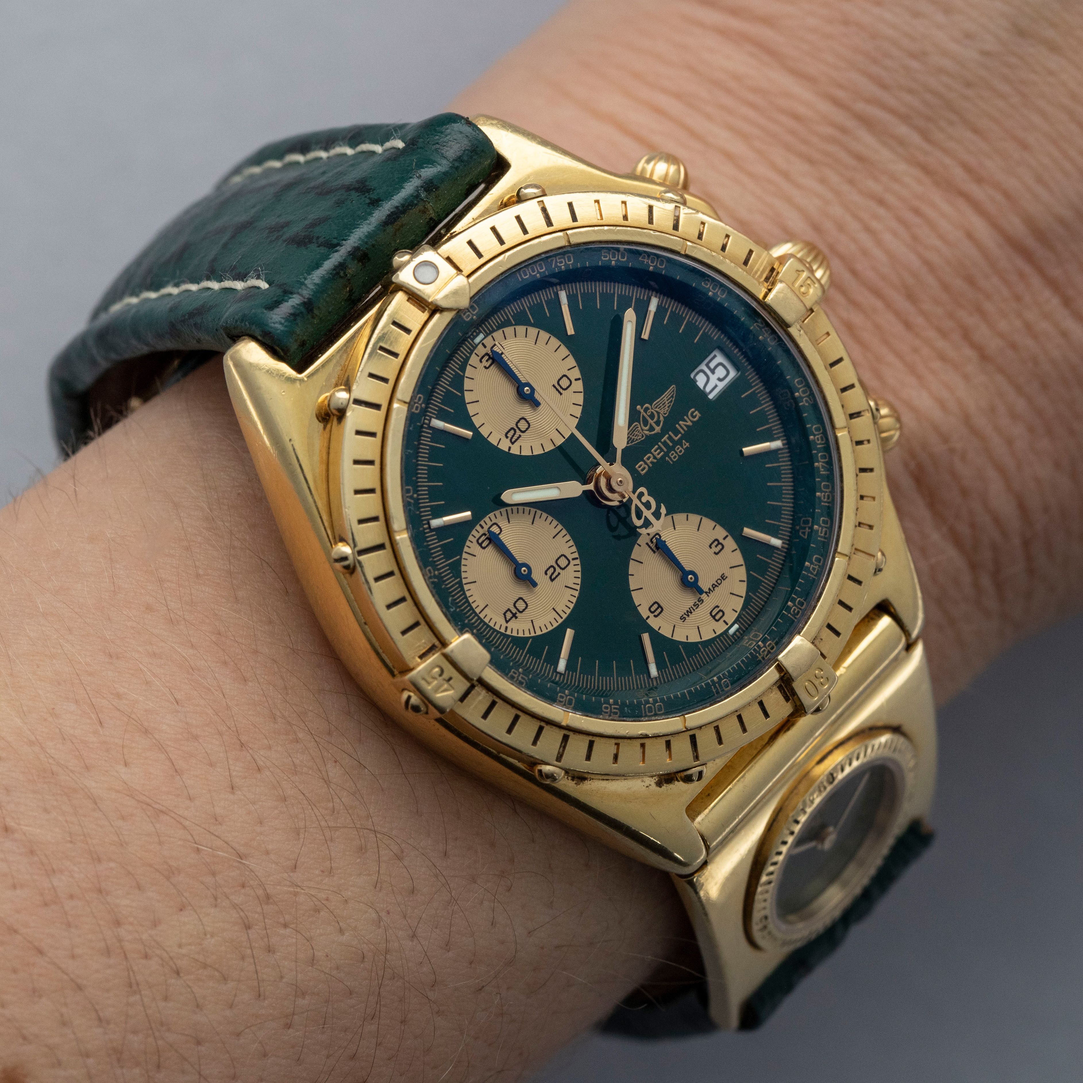 Breitling Chronomat UTC K13047 Green Dial 18k YG | Auctions