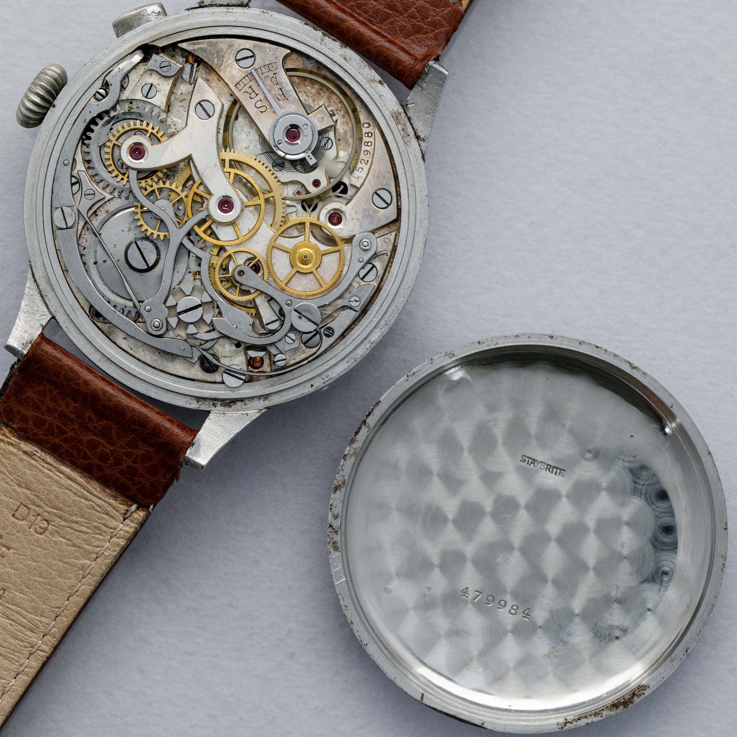 Minerva Oversized Black Radium Gilt Dial Monopusher Chronograph