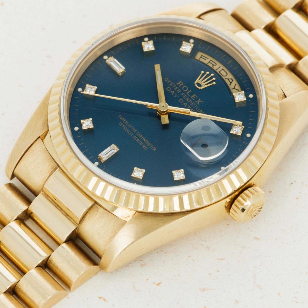 Rolex Day-Date 18238 Blue Diamond Dial 18k Yellow Gold | Auctions ...