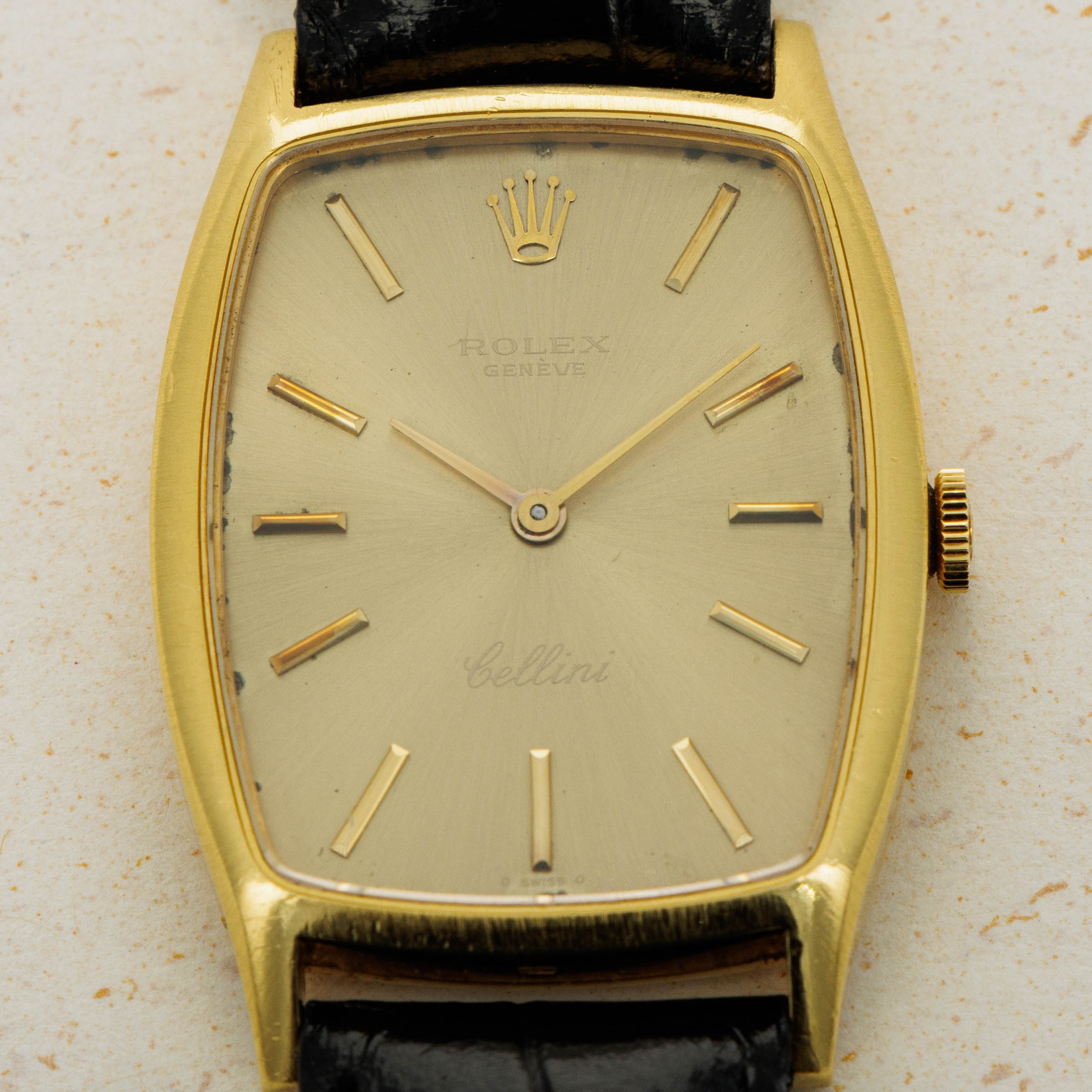 Rolex Cellini 3807 Tonneau 18k YG Auctions Loupe This