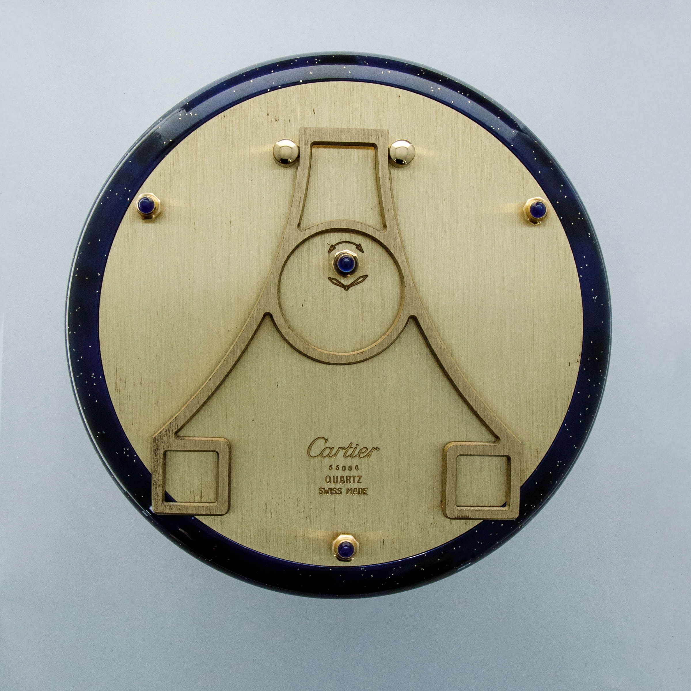 CARTIER MUST DE CARTIER GILT AND BLUE LACQUER DESK CLOCK