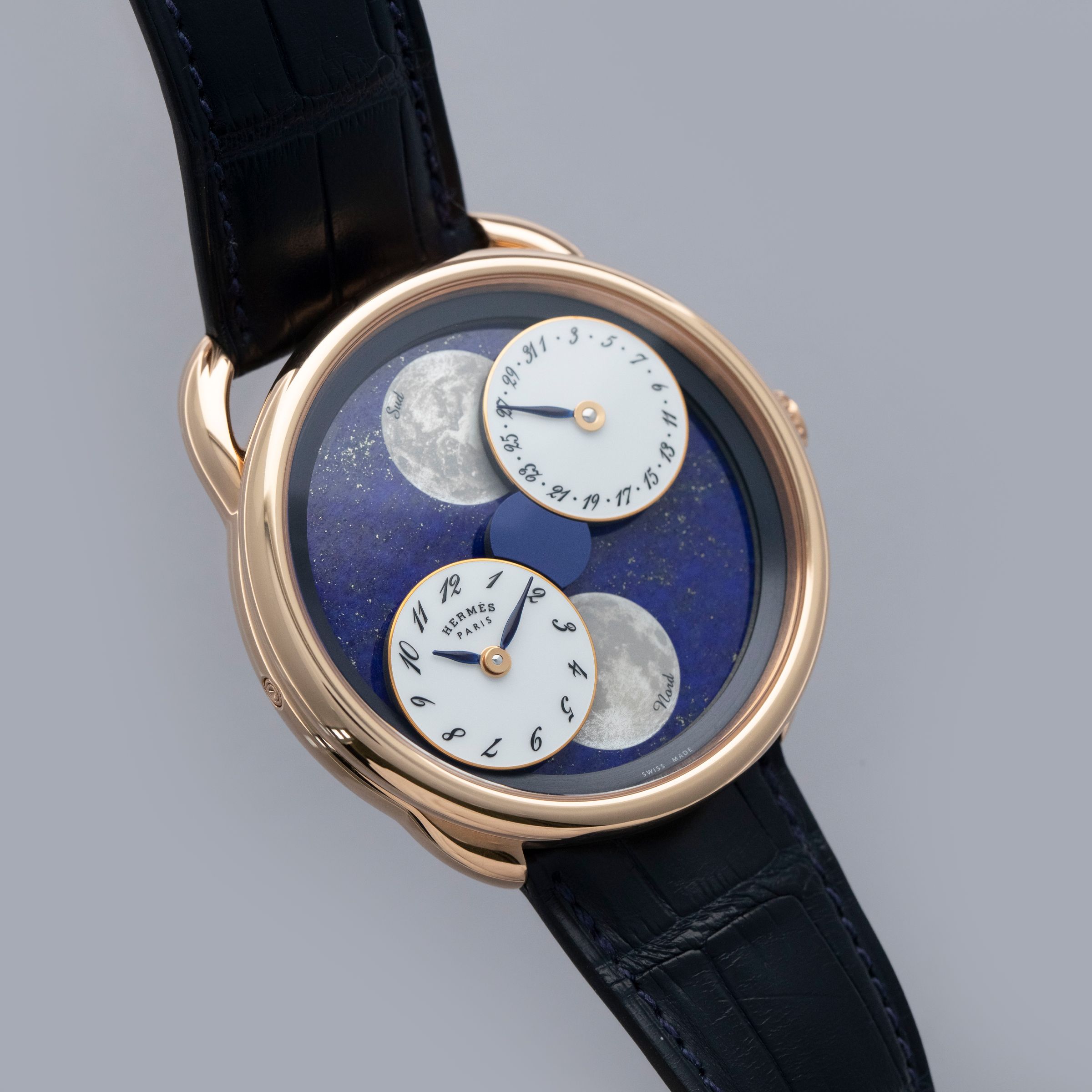 Hermès Arceau L'Heure de la Lune Lapis Lazuli Dial 18k RG